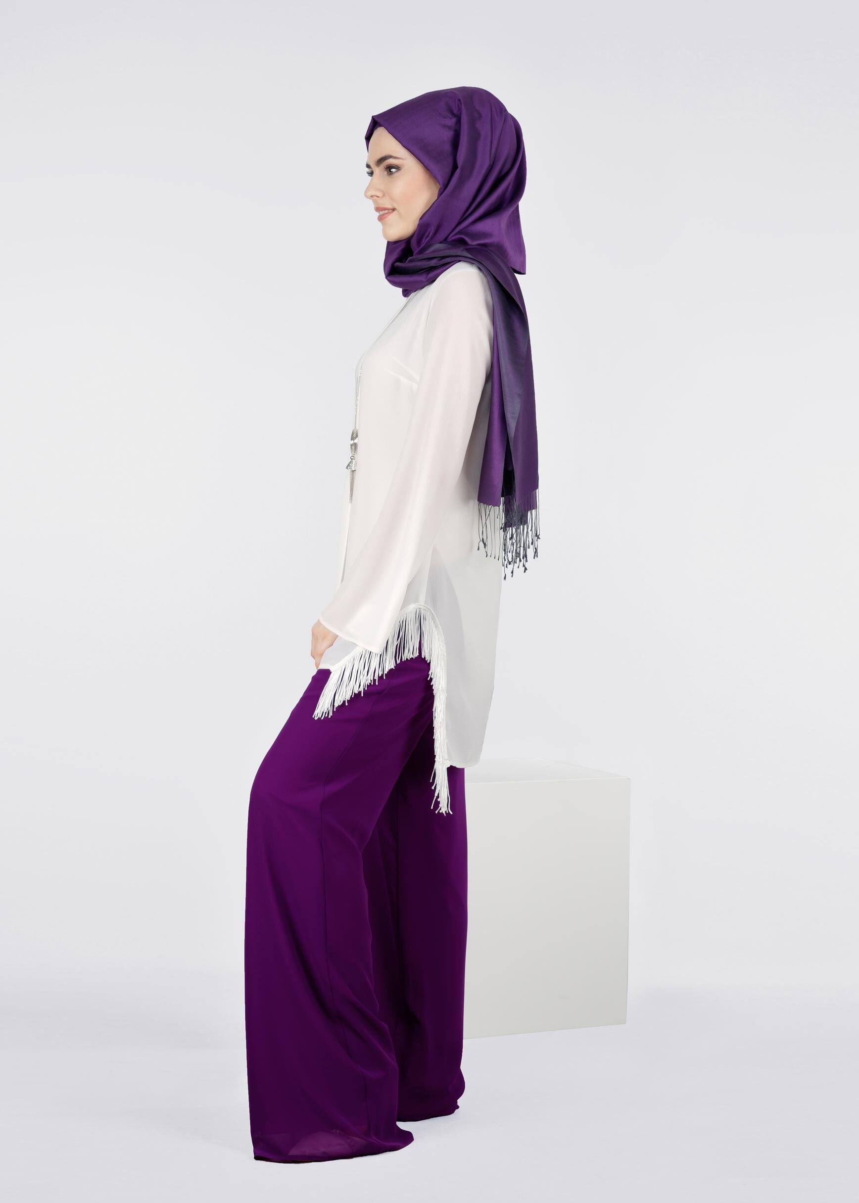 Tesettür giyim MOR 7135 NEW MULTİ ŞİFON PANTOLON 40/44