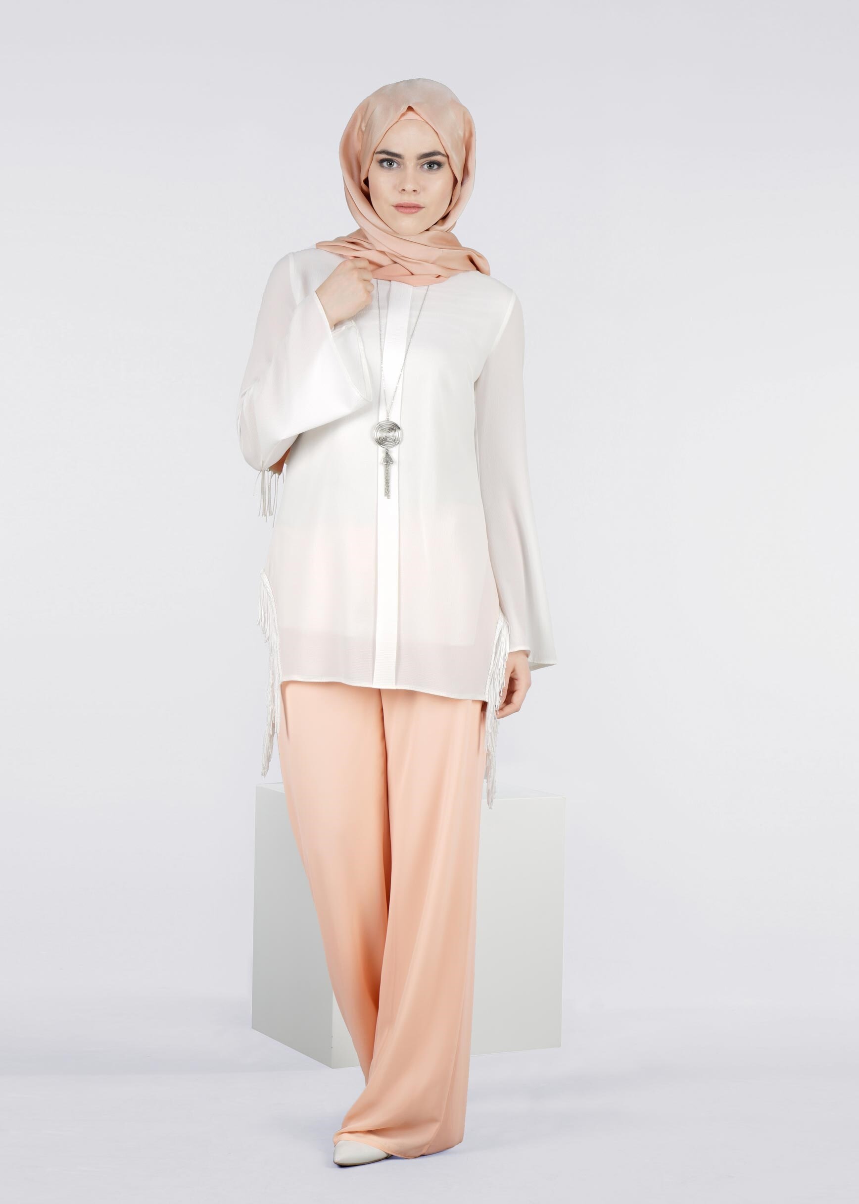 Tesettür giyim PUDRA 7135 NEW MULTİ ŞİFON PANTOLON 40/44