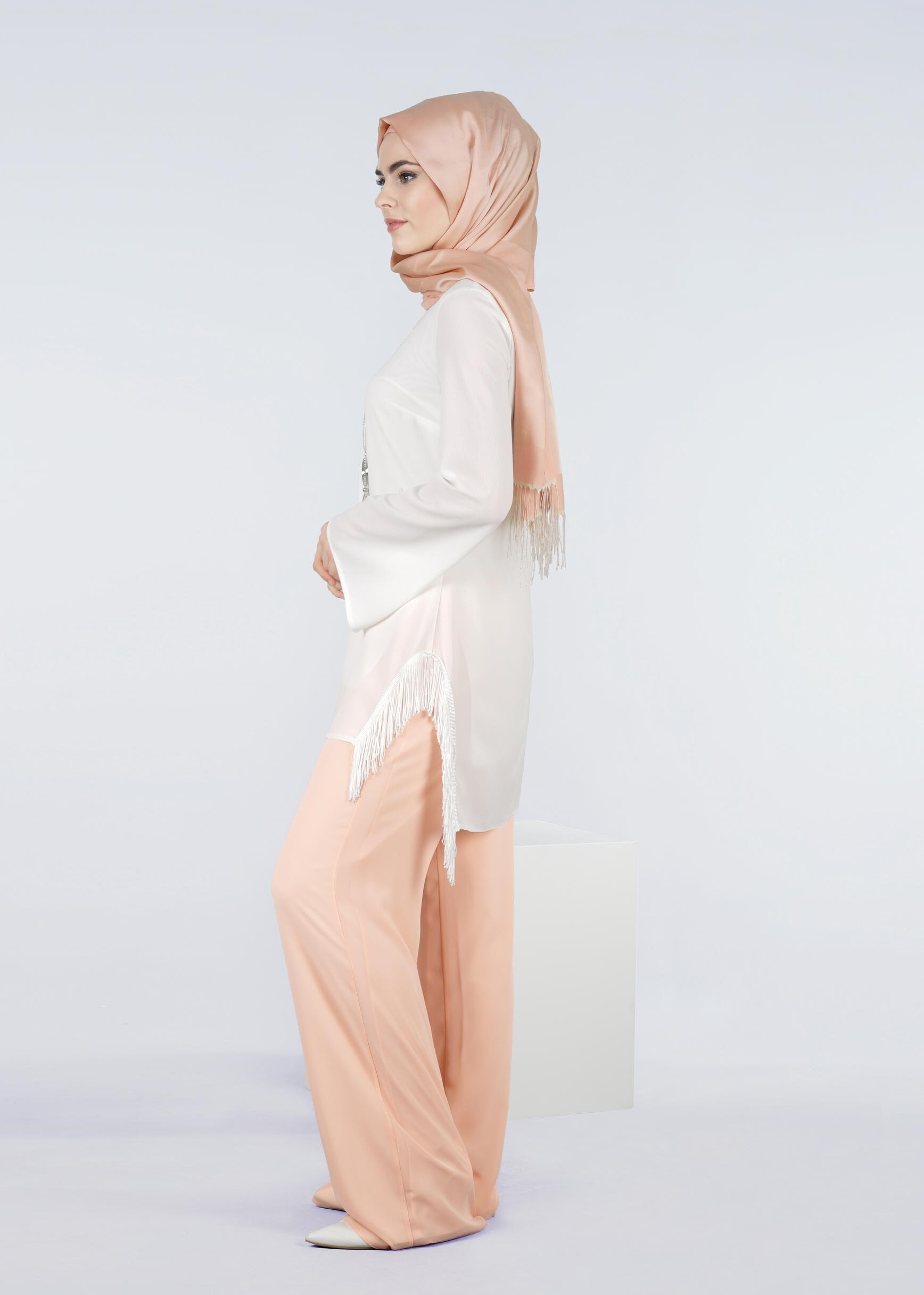 Tesettür giyim PUDRA 7135 NEW MULTİ ŞİFON PANTOLON 40/44