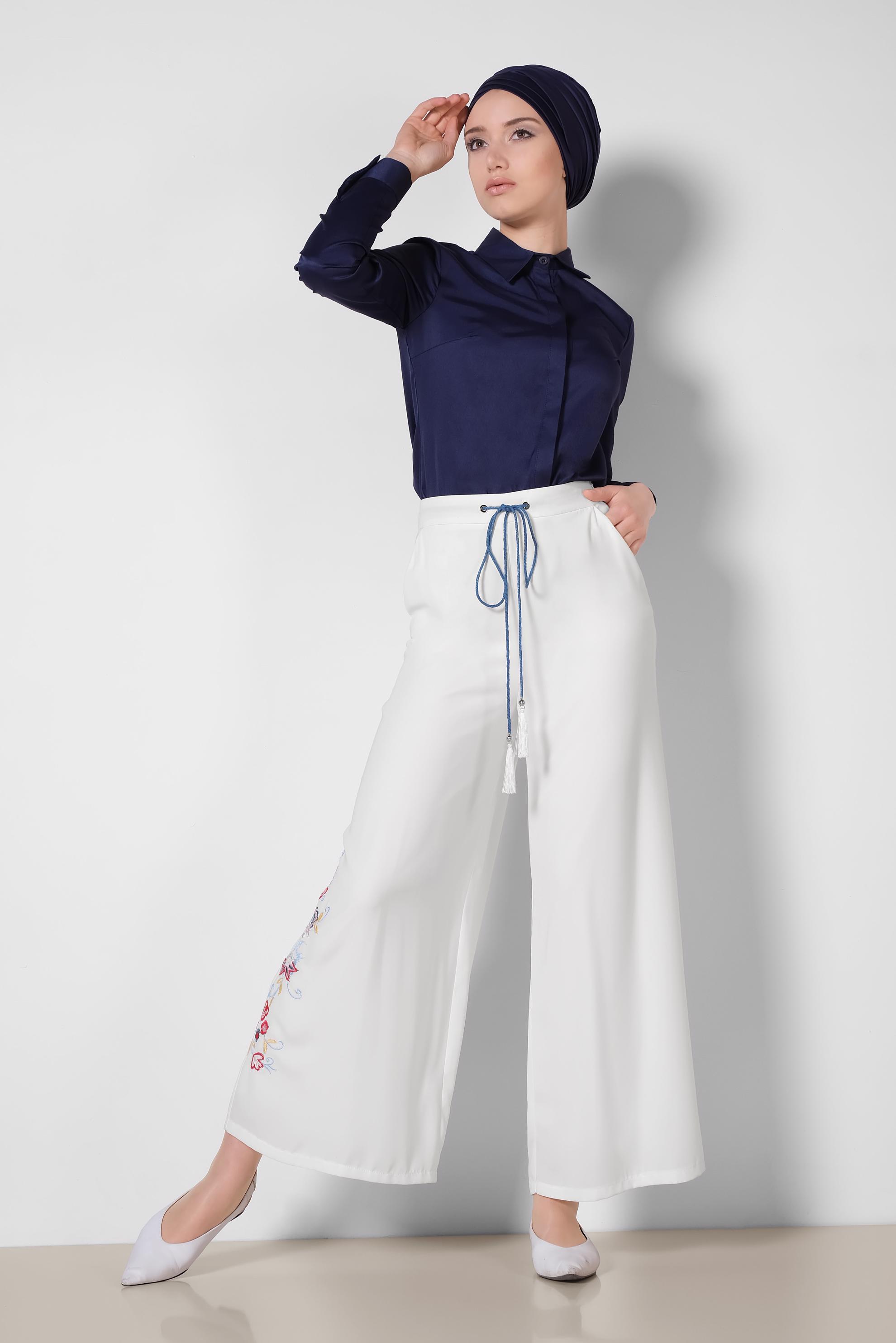 Tesettür giyim BEYAZ 7147 ULUDAĞ PANTOLON 36/46 TEK40