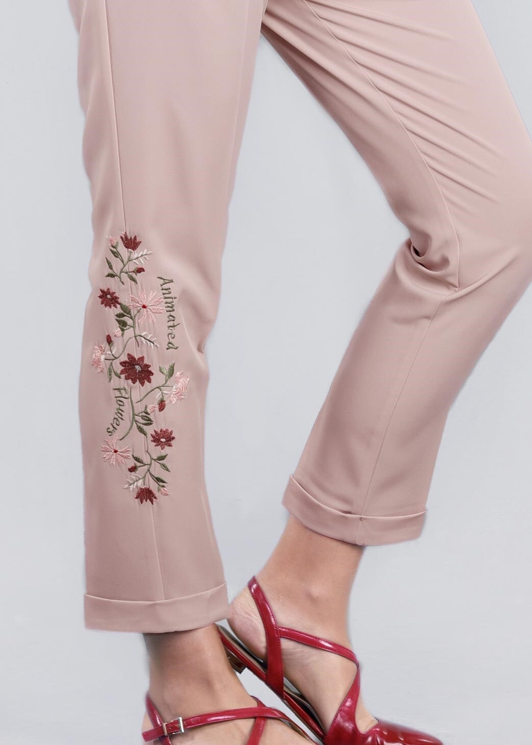 Tesettür giyim PUDRA ÇİÇEK İŞLEMELİ PANTOLON 7174 