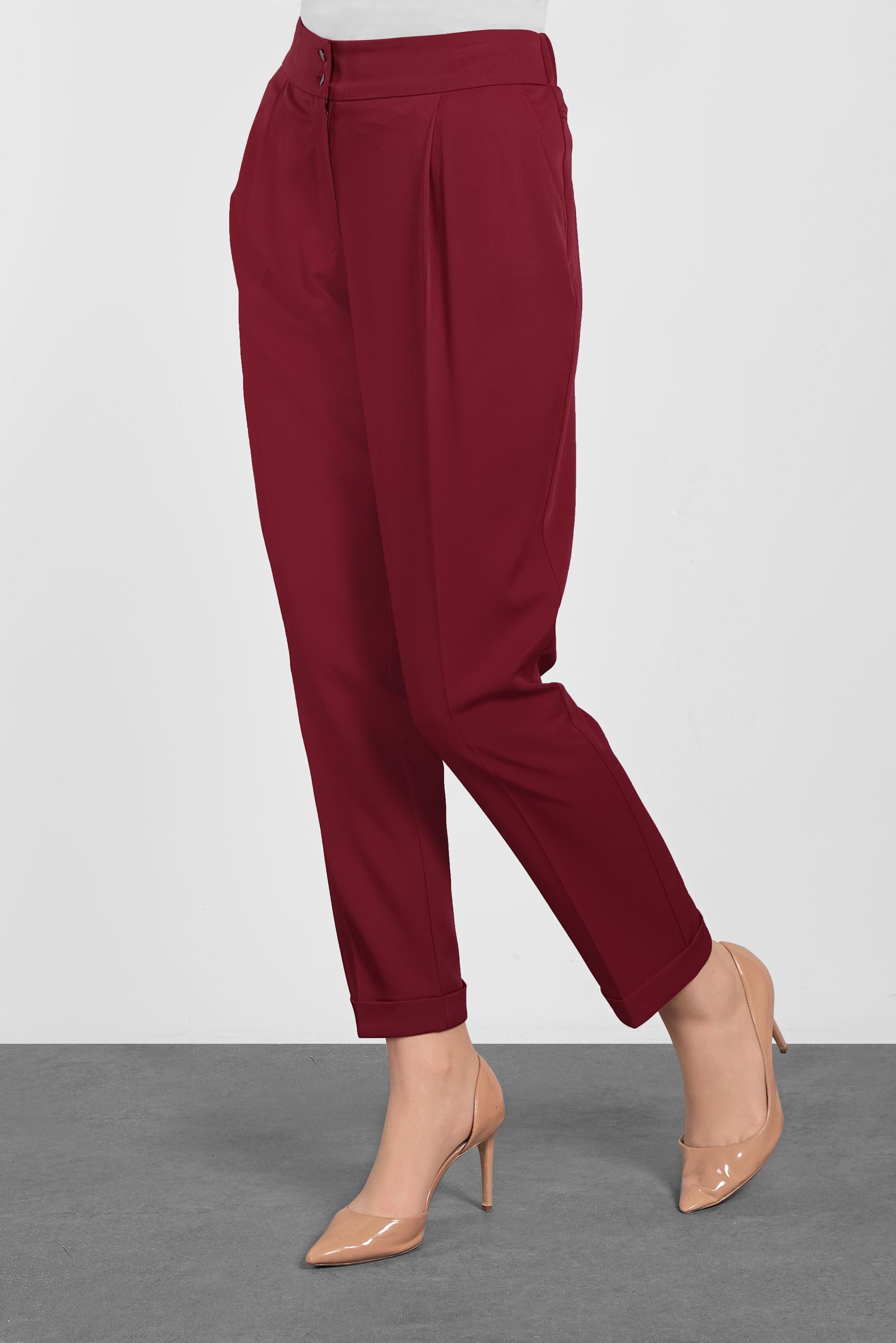 Tesettür giyim BORDO ÇİÇEK İŞLEMELİ PANTOLON 7174 