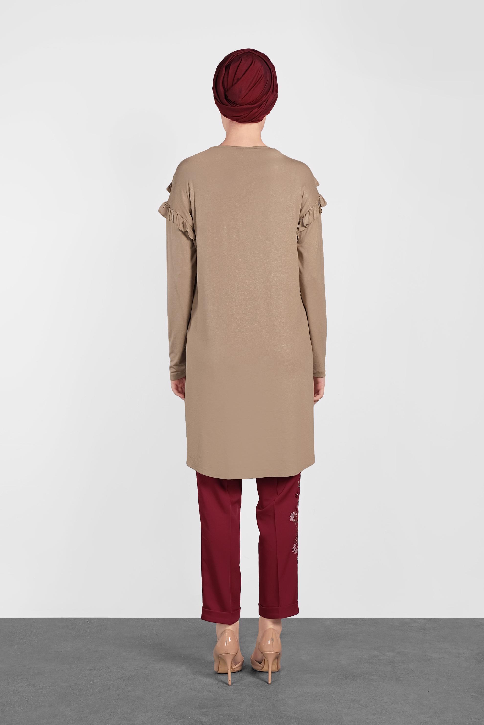 Tesettür giyim BORDO ÇİÇEK İŞLEMELİ PANTOLON 7174 