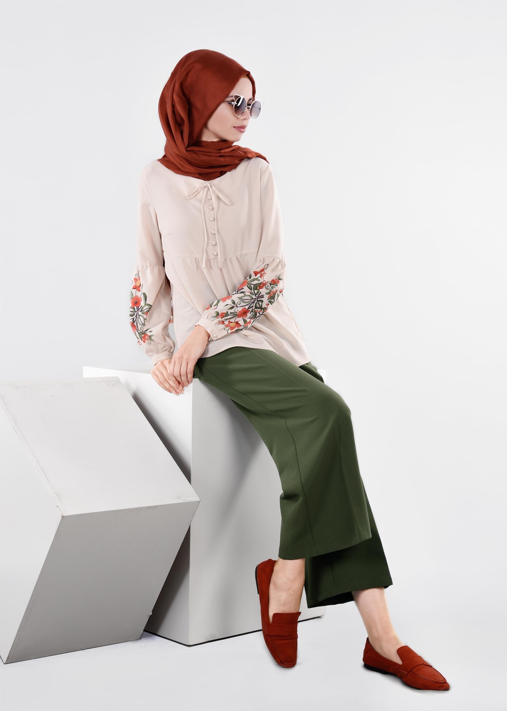 Tesettür giyim HAKİ 7181 7537 PANTOLON 38/46