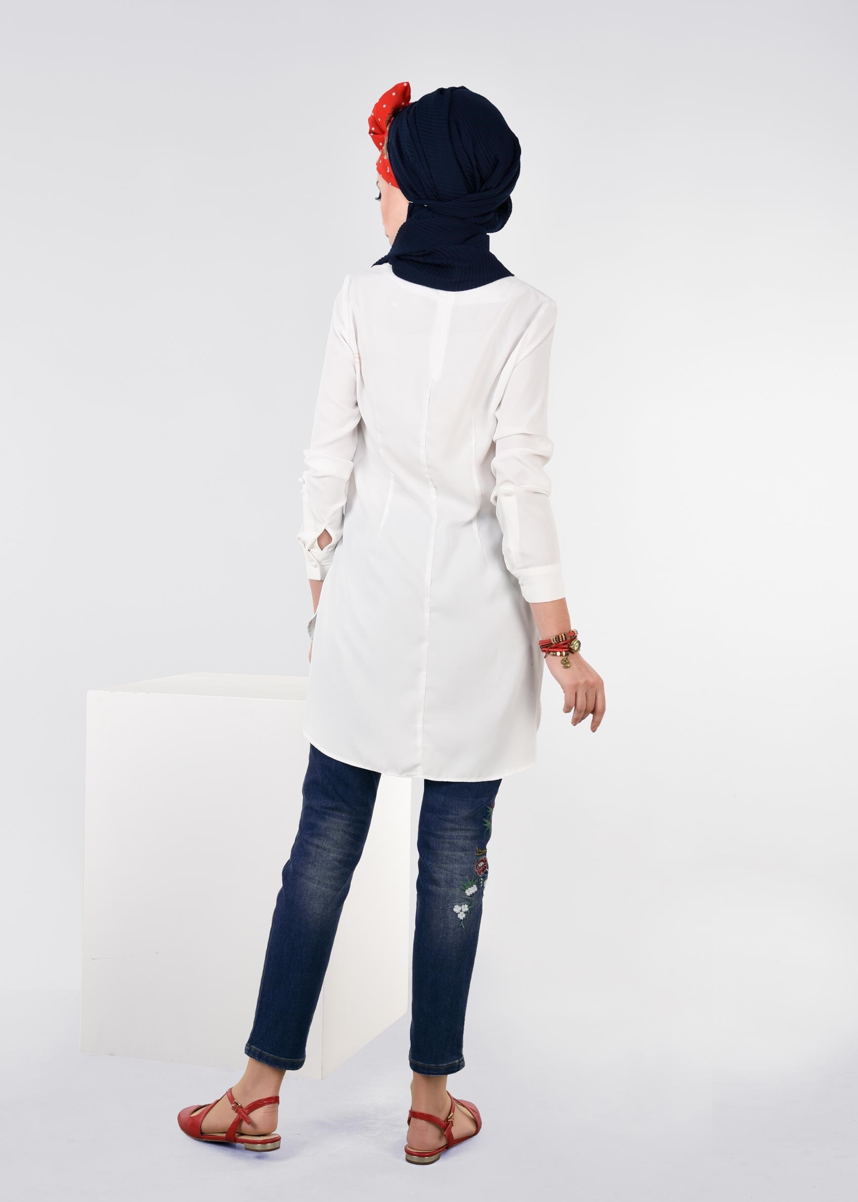 Tesettür giyim MAVİ İŞLEMELİ DENİM PANTOLON 7188