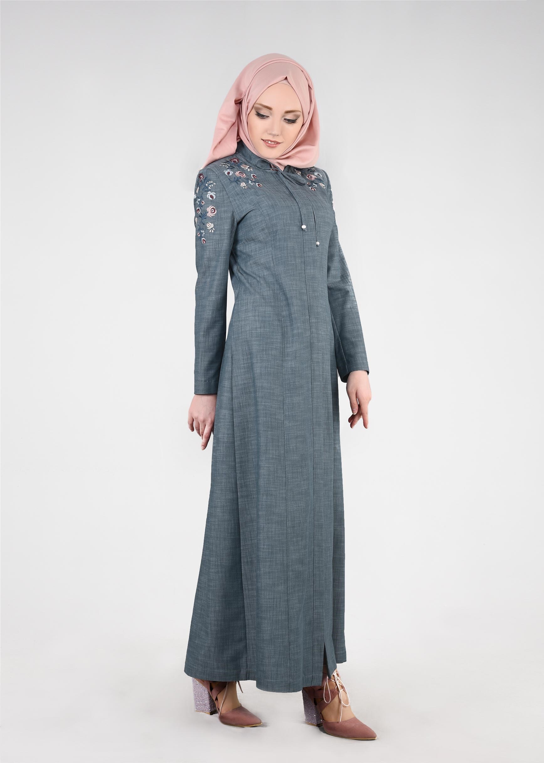 Tesettür giyim LACİVERT 1117 17631 Tesettür Pardesü 40/48 TEK38