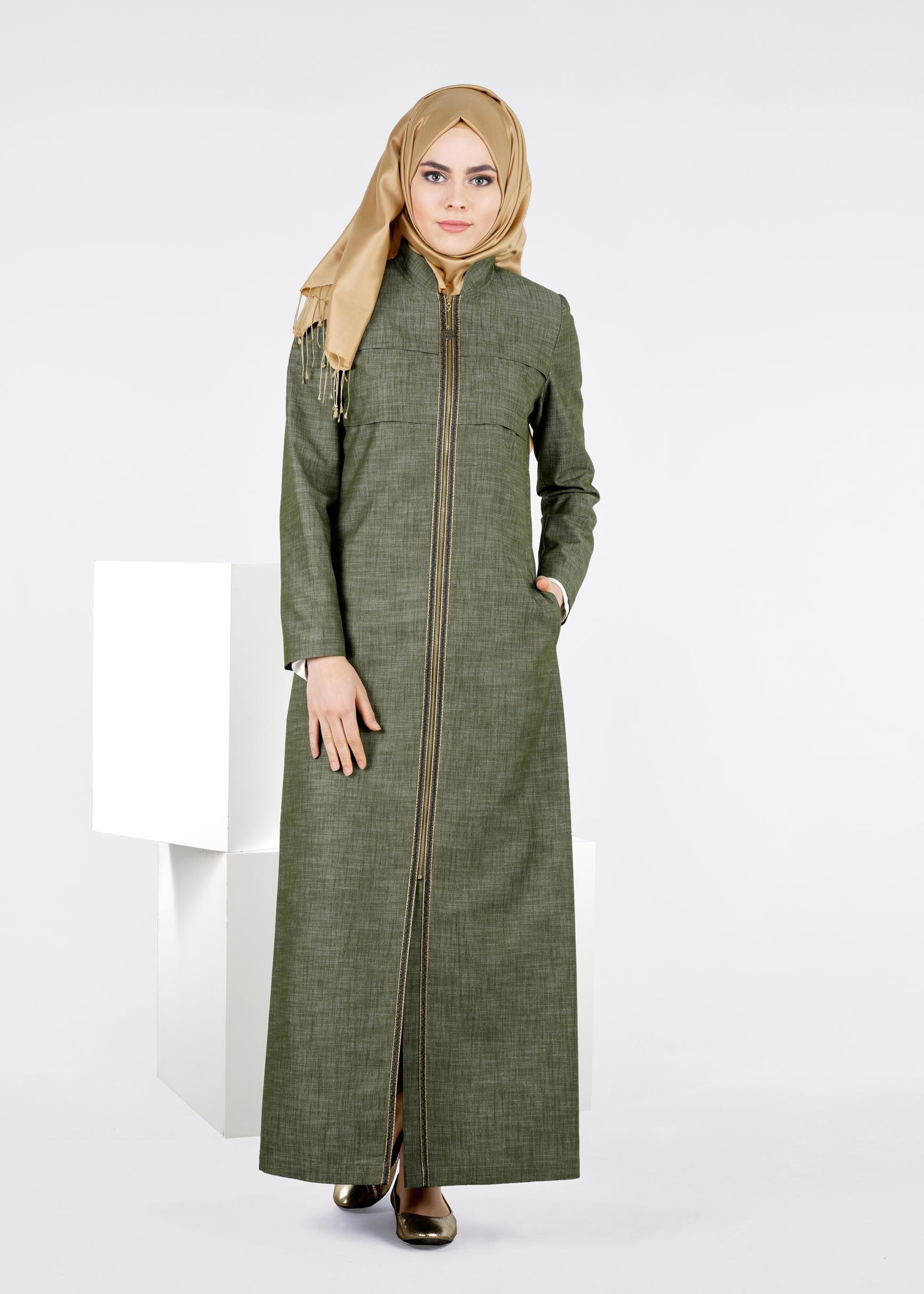 Tesettür giyim HAKİ 1003 17631 PARDESÜ 40/48 TEK38