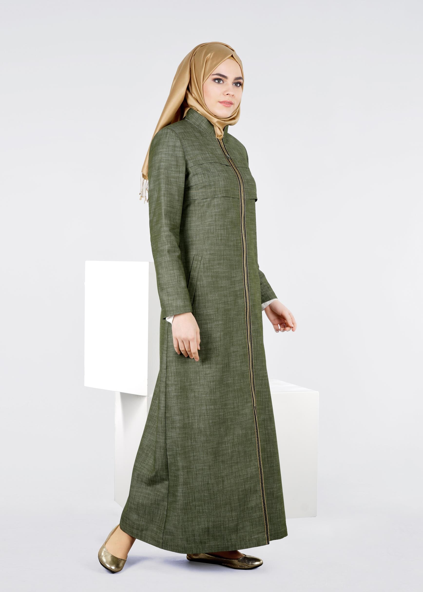 Tesettür giyim HAKİ 1003 17631 PARDESÜ 40/48 TEK38