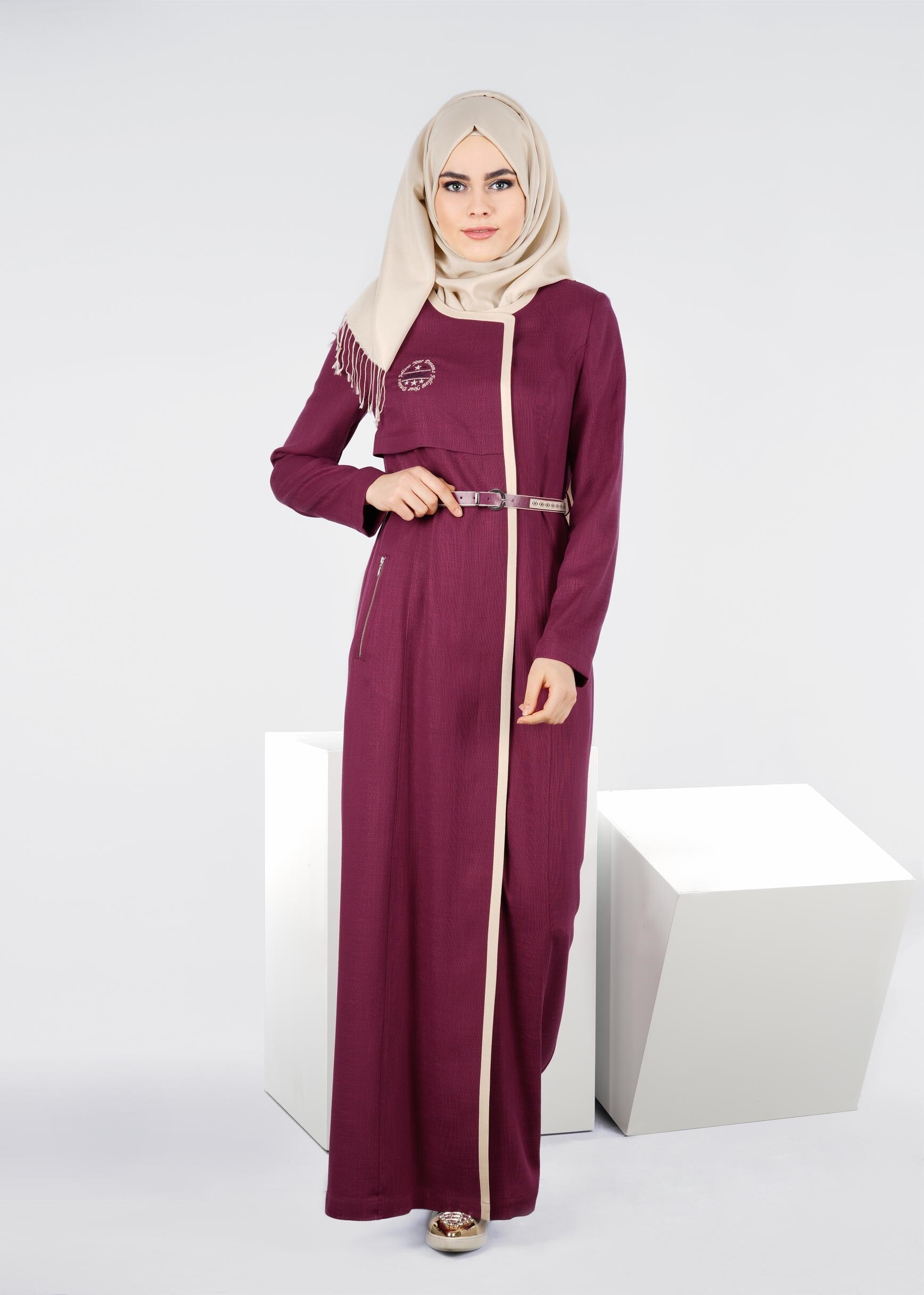 Tesettür giyim FUŞYA 1009 SHERRY PARDESÜ 38/46 TEK40