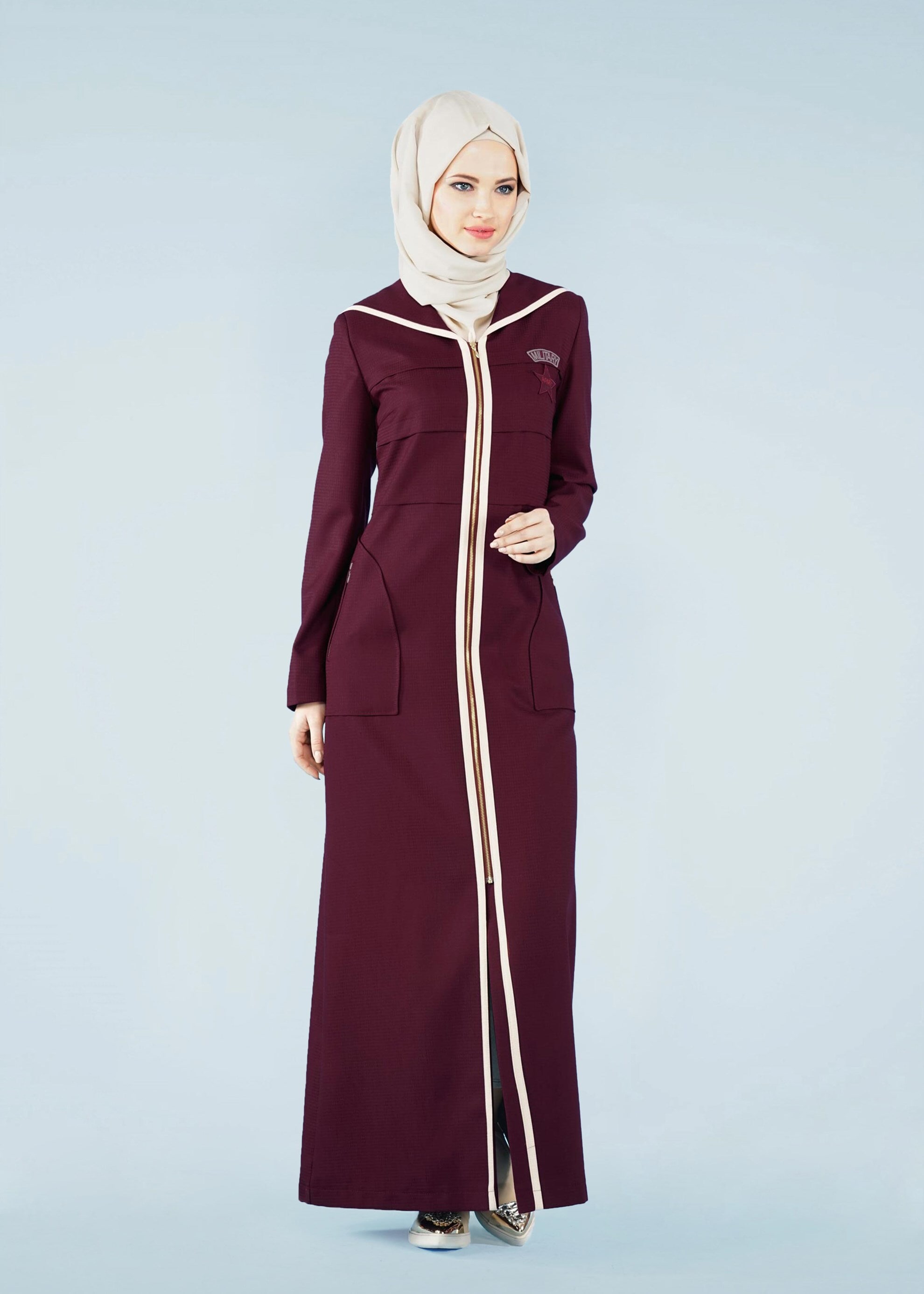 Tesettür giyim BORDO 1010 TRİESTE PARDESÜ 38/46 TEK42