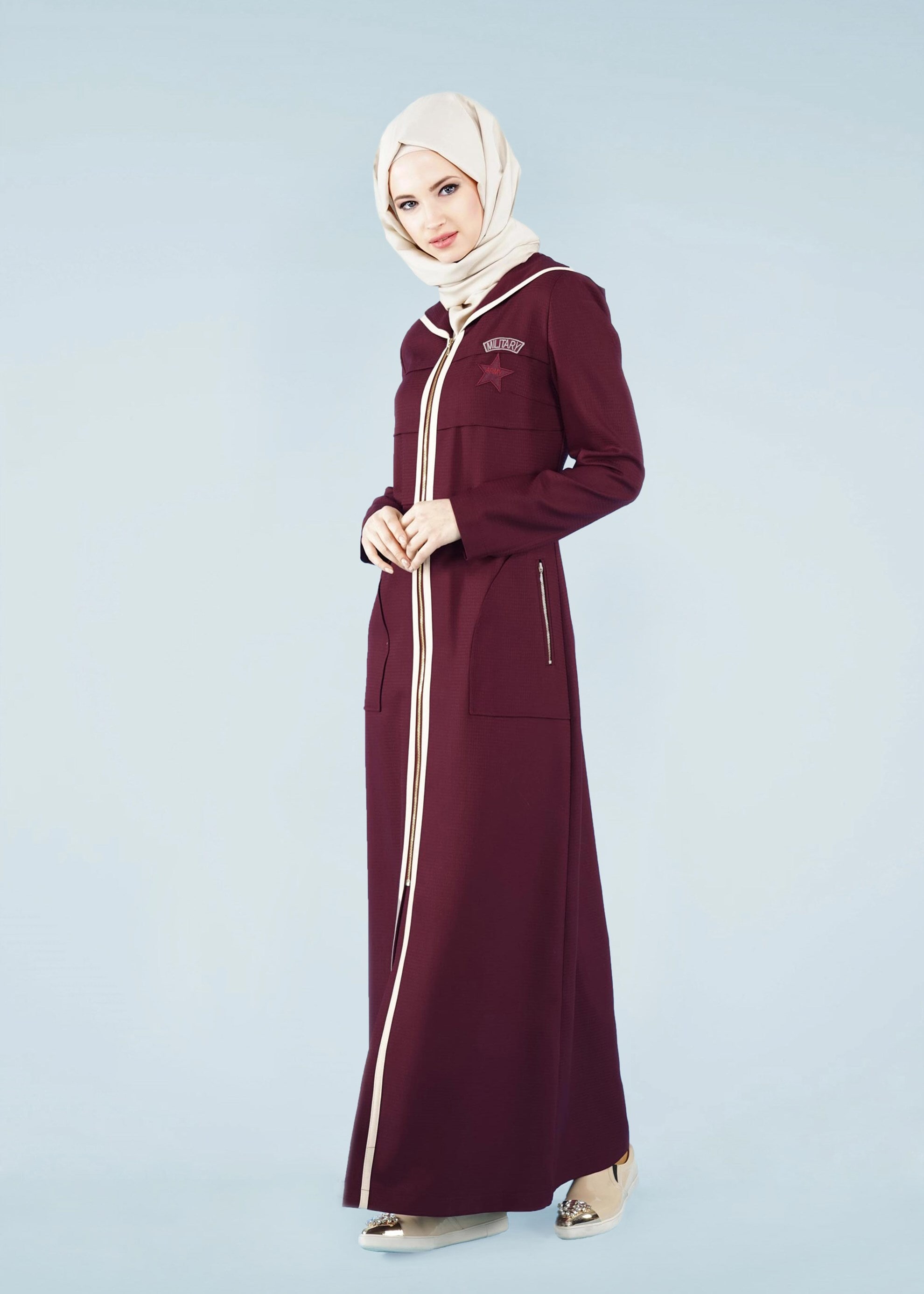Tesettür giyim BORDO 1010 TRİESTE PARDESÜ 38/46 TEK42