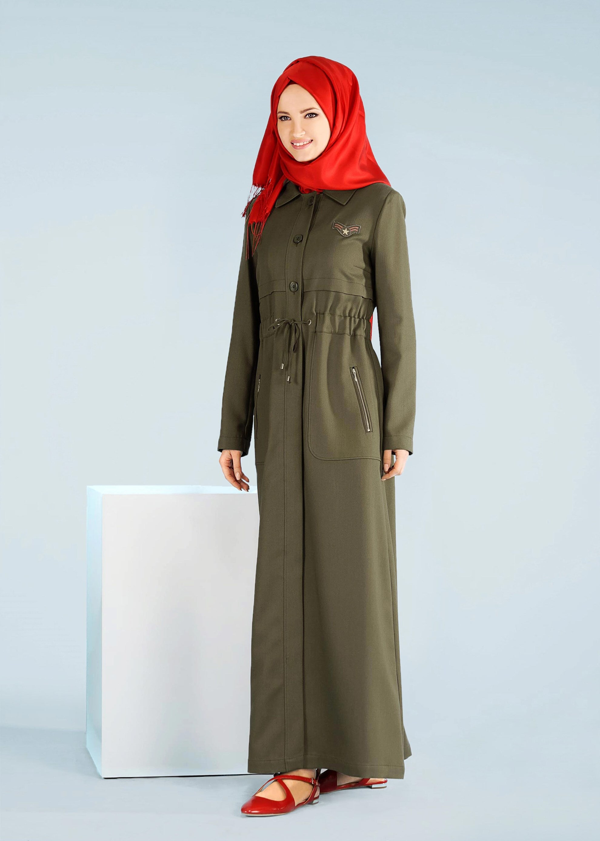 Tesettür giyim HAKİ 1011 TAYLOR PARDESÜ 38/46 TEK40