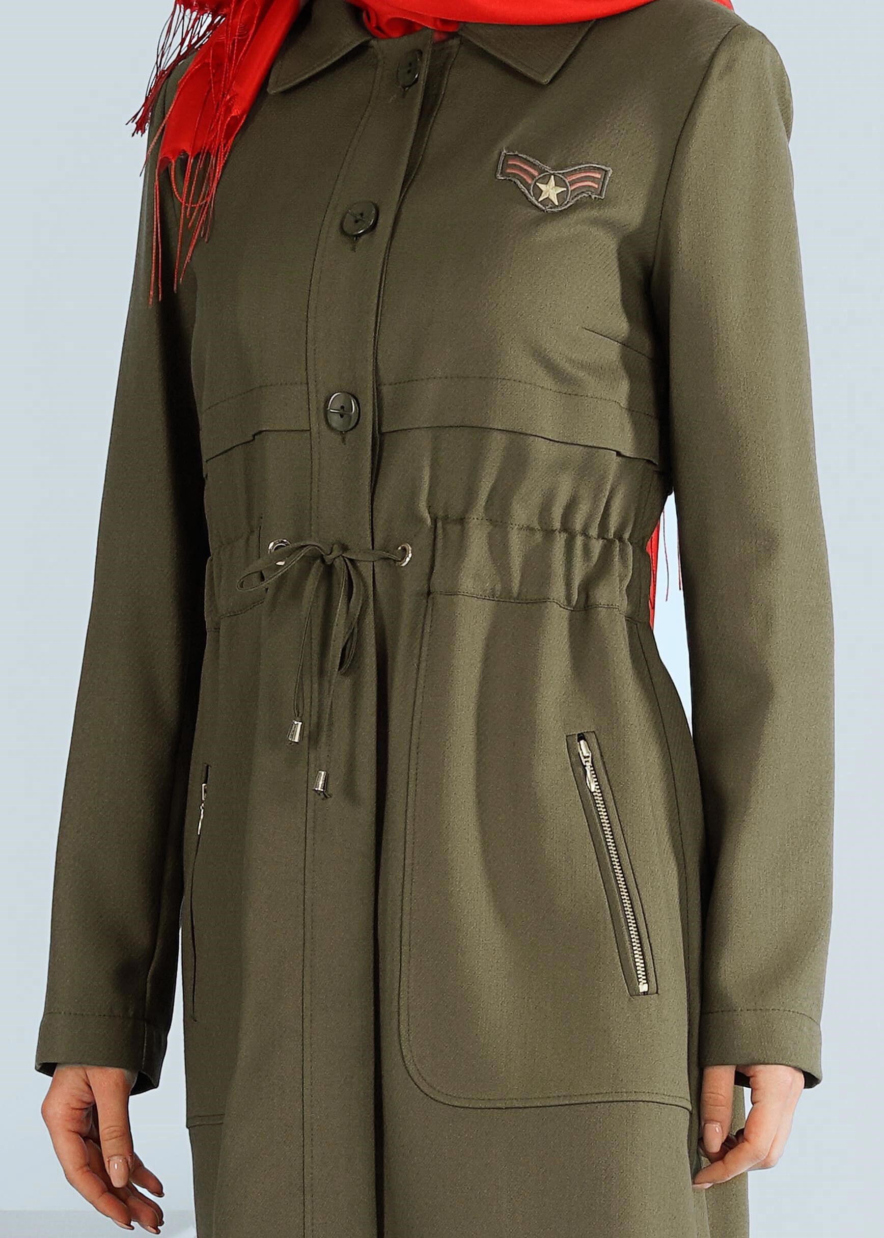 Tesettür giyim HAKİ 1011 TAYLOR PARDESÜ 38/46 TEK40