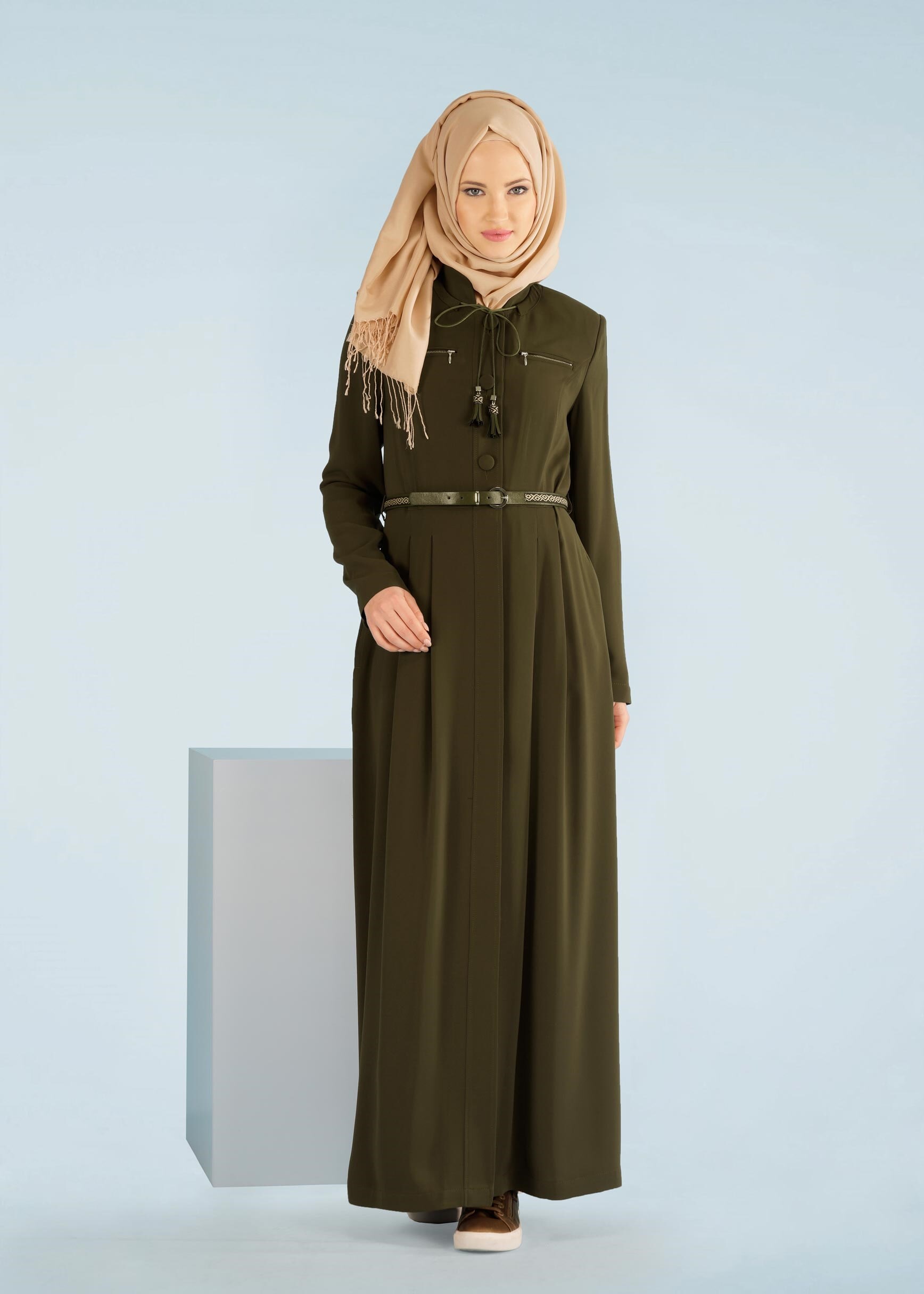 Tesettür giyim HAKİ 1012 VİRONA PARDESÜ 38/46 TEK42