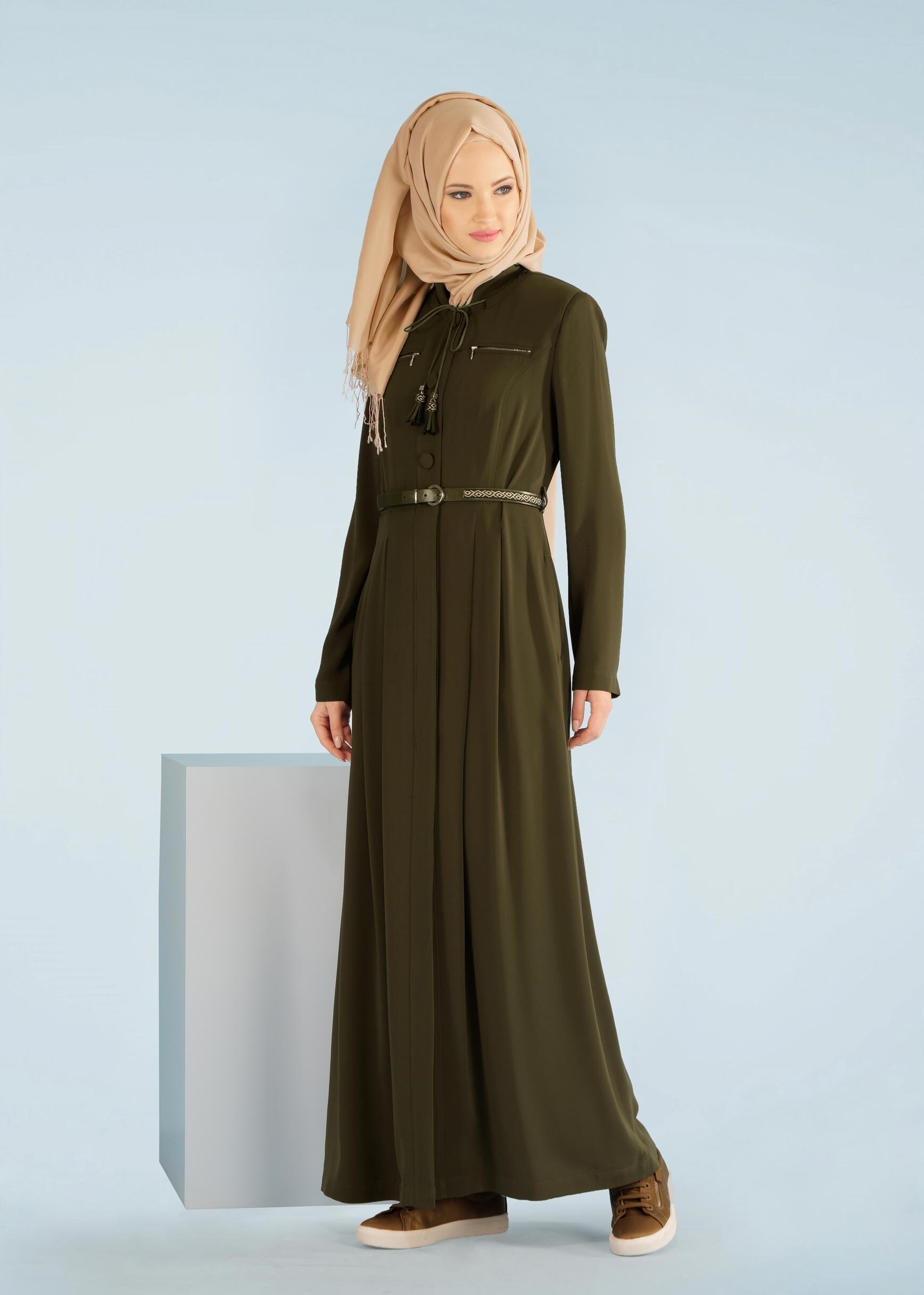 Tesettür giyim HAKİ 1012 VİRONA PARDESÜ 38/46 TEK42