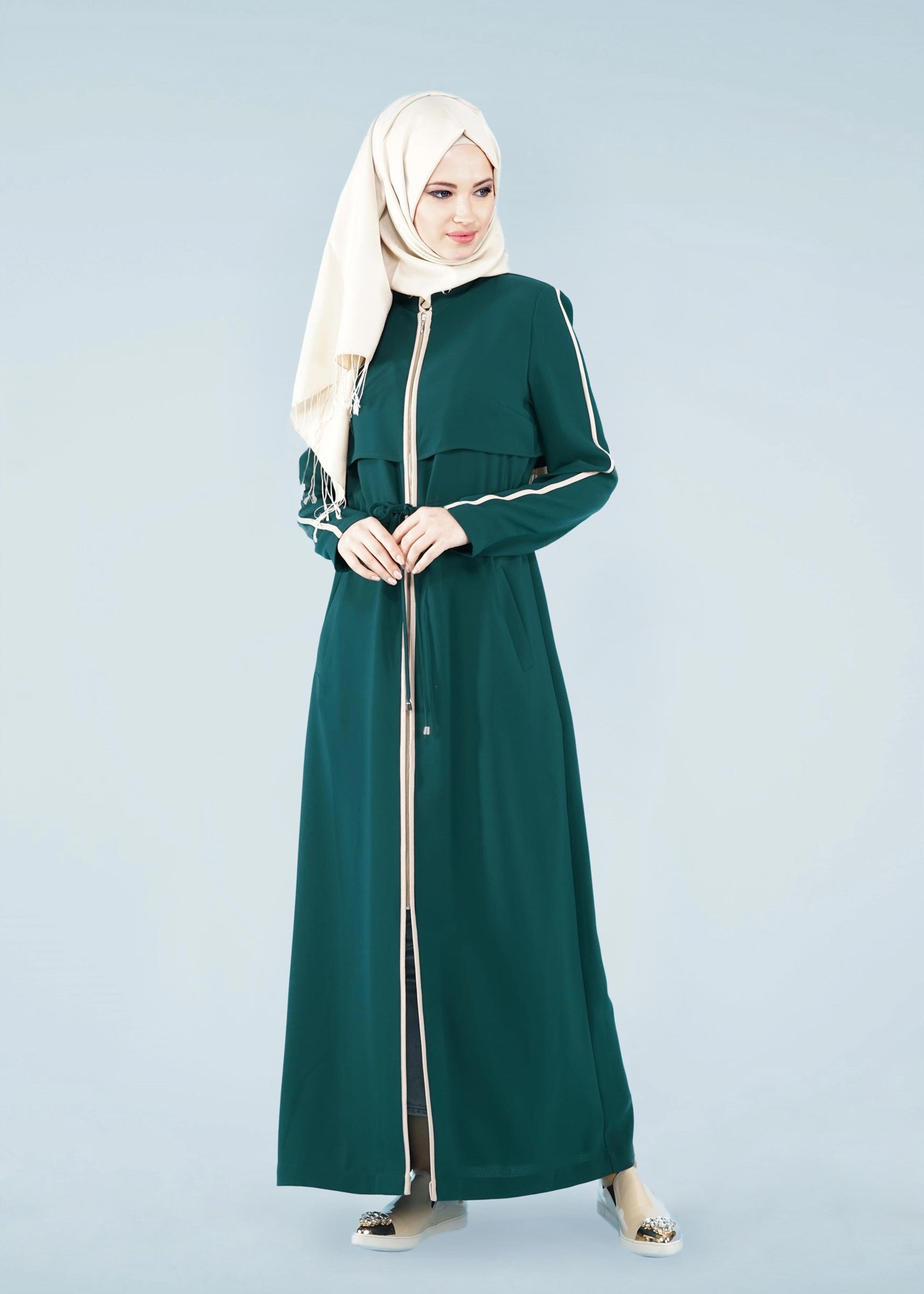 Tesettür giyim YEŞİL 1013 ELVAN 3731 PARDESÜ 38/46