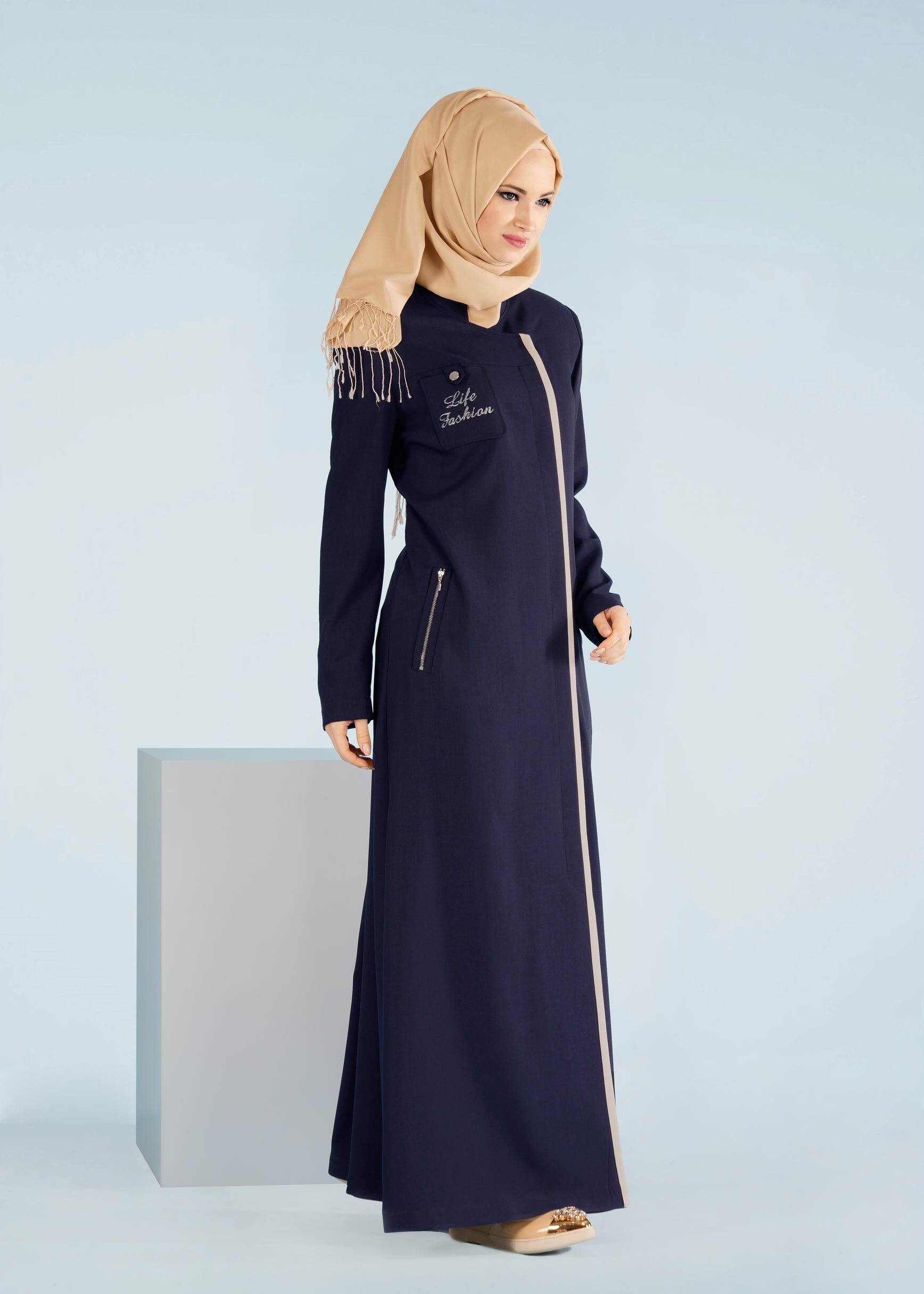 Tesettür giyim LACİVERT 1015 STİL 8563 TESETTÜR PARDESÜ 40/48 TEK38
