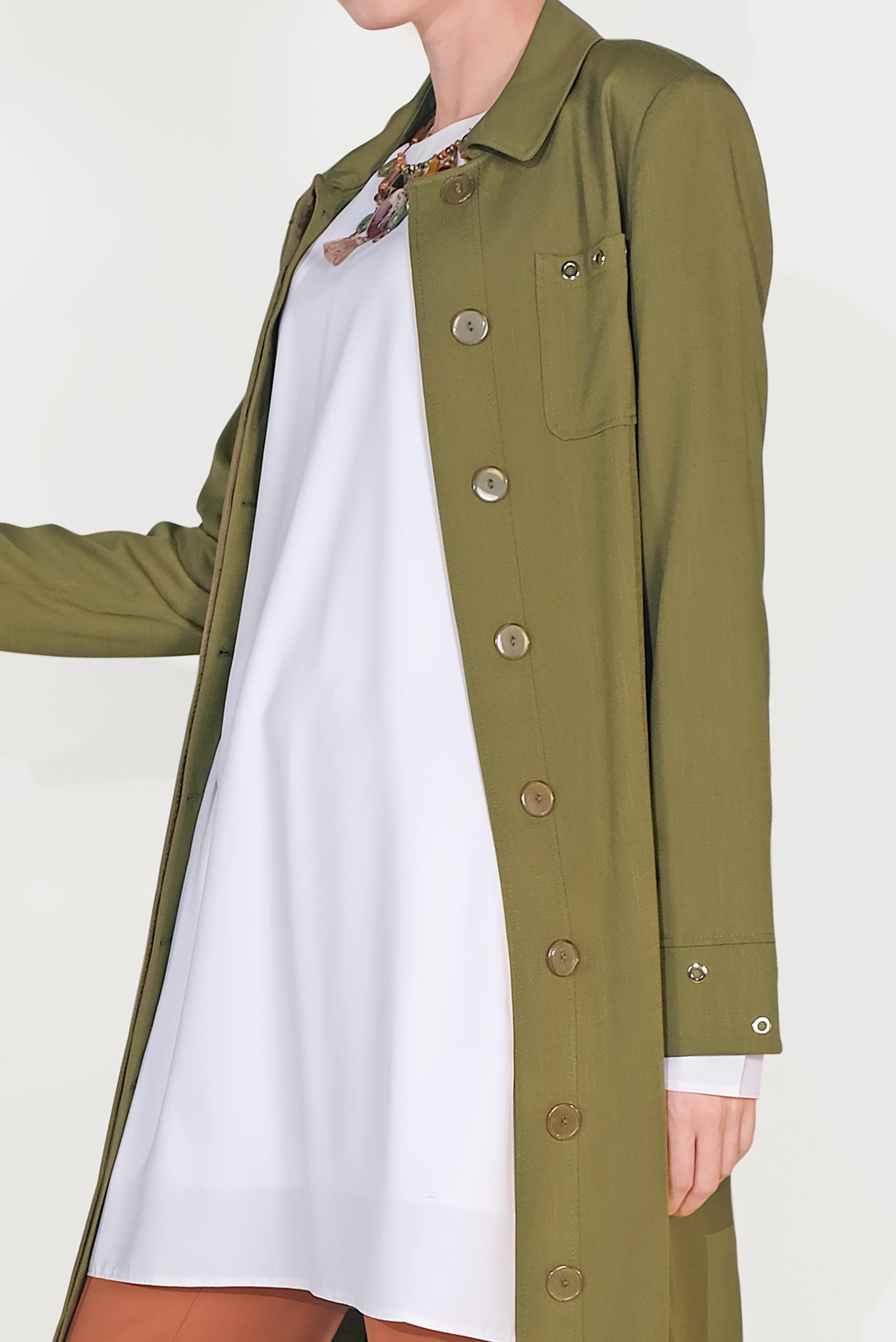 Tesettür giyim YEŞİL MANŞETLERİ KUŞ GÖZÜ DETAYLI KUŞAKLI PARDESÜ 1016 