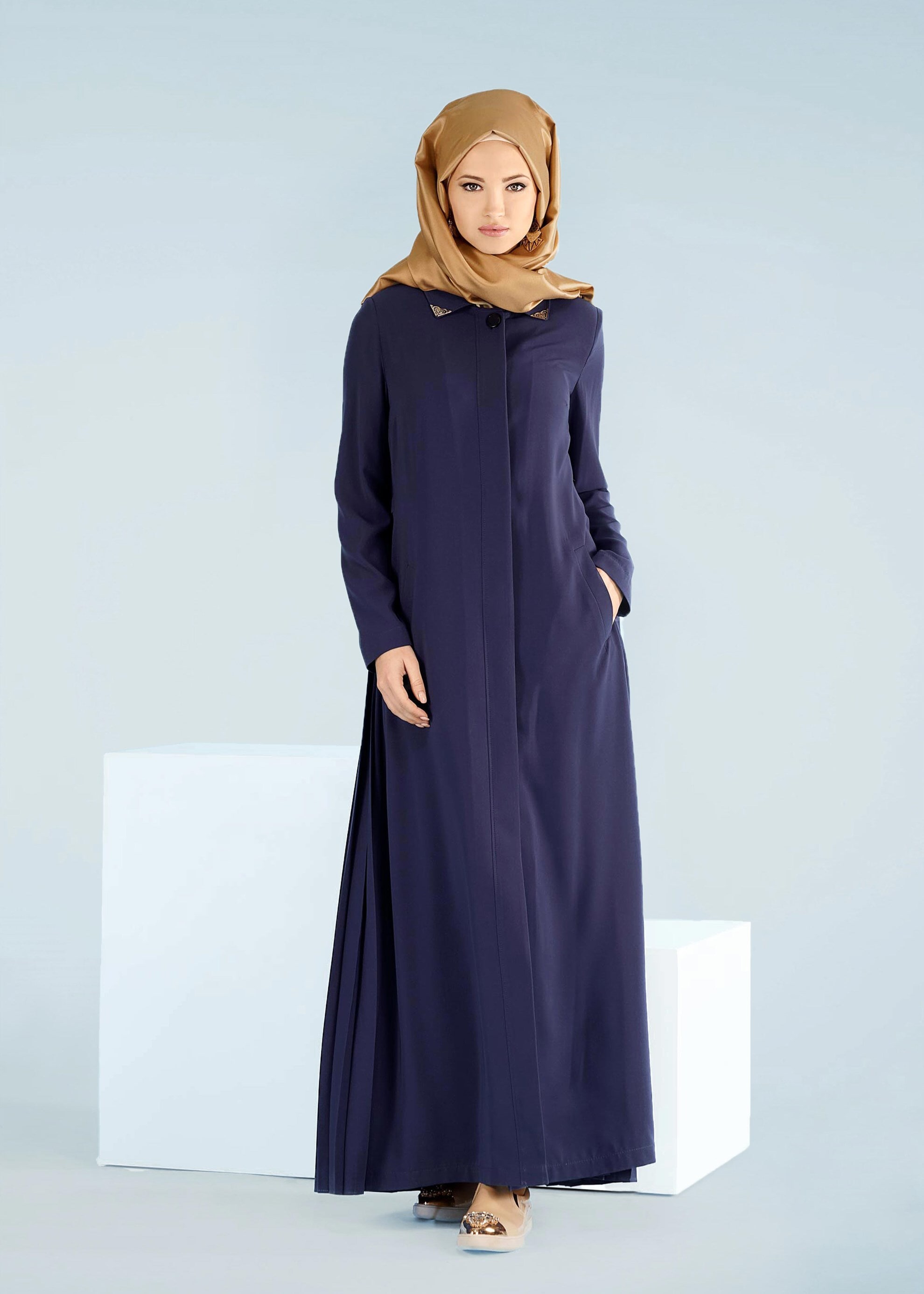 Tesettür giyim LACİVERT 1023 GİNO PARDESÜ 38/46 TEK40-42