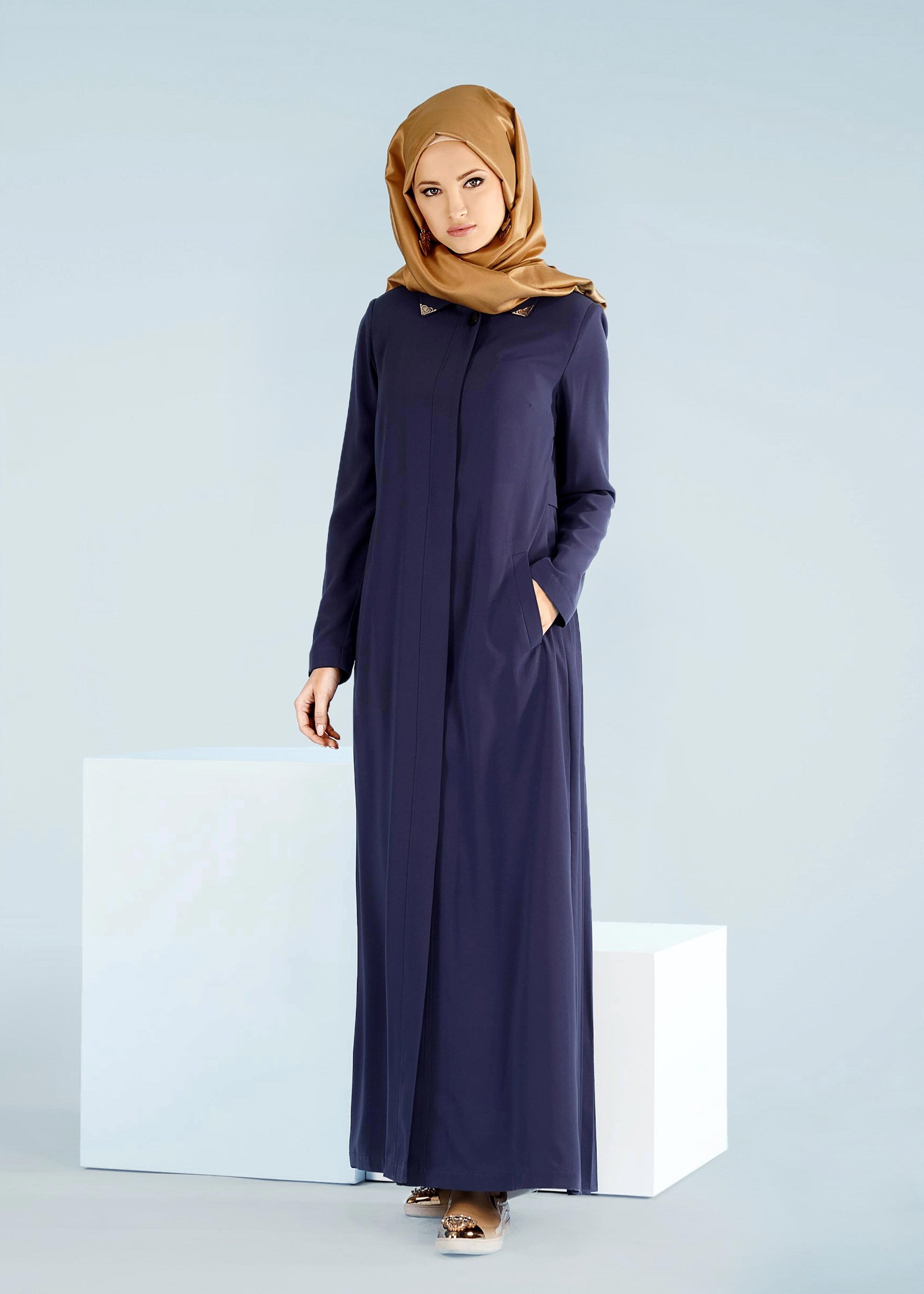 Tesettür giyim LACİVERT 1023 GİNO PARDESÜ 38/46 TEK40-42
