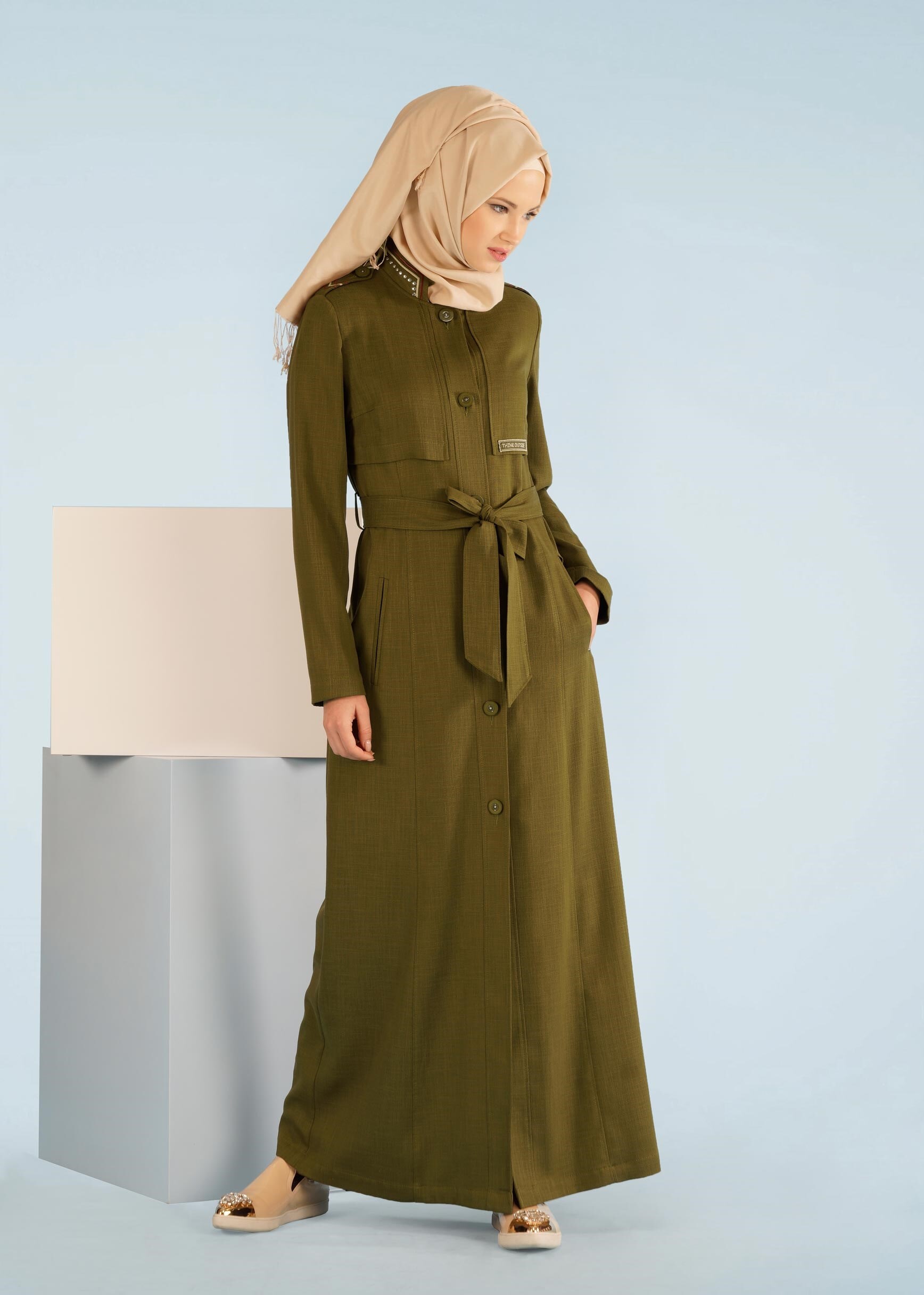 Tesettür giyim HAKİ 1024 SHOGUN PARDESÜ 40/46 TEK38