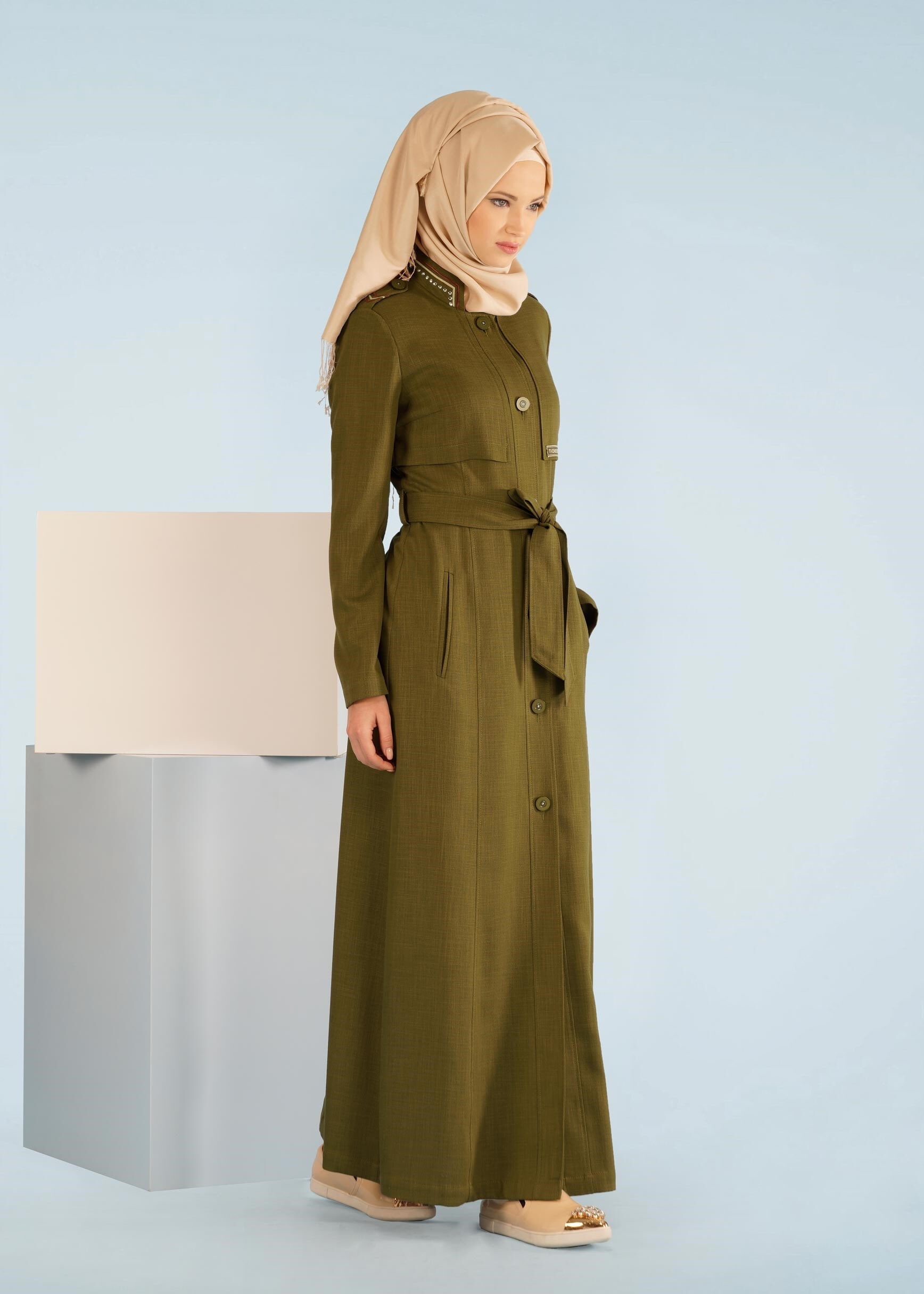 Tesettür giyim HAKİ 1024 SHOGUN PARDESÜ 40/46 TEK38