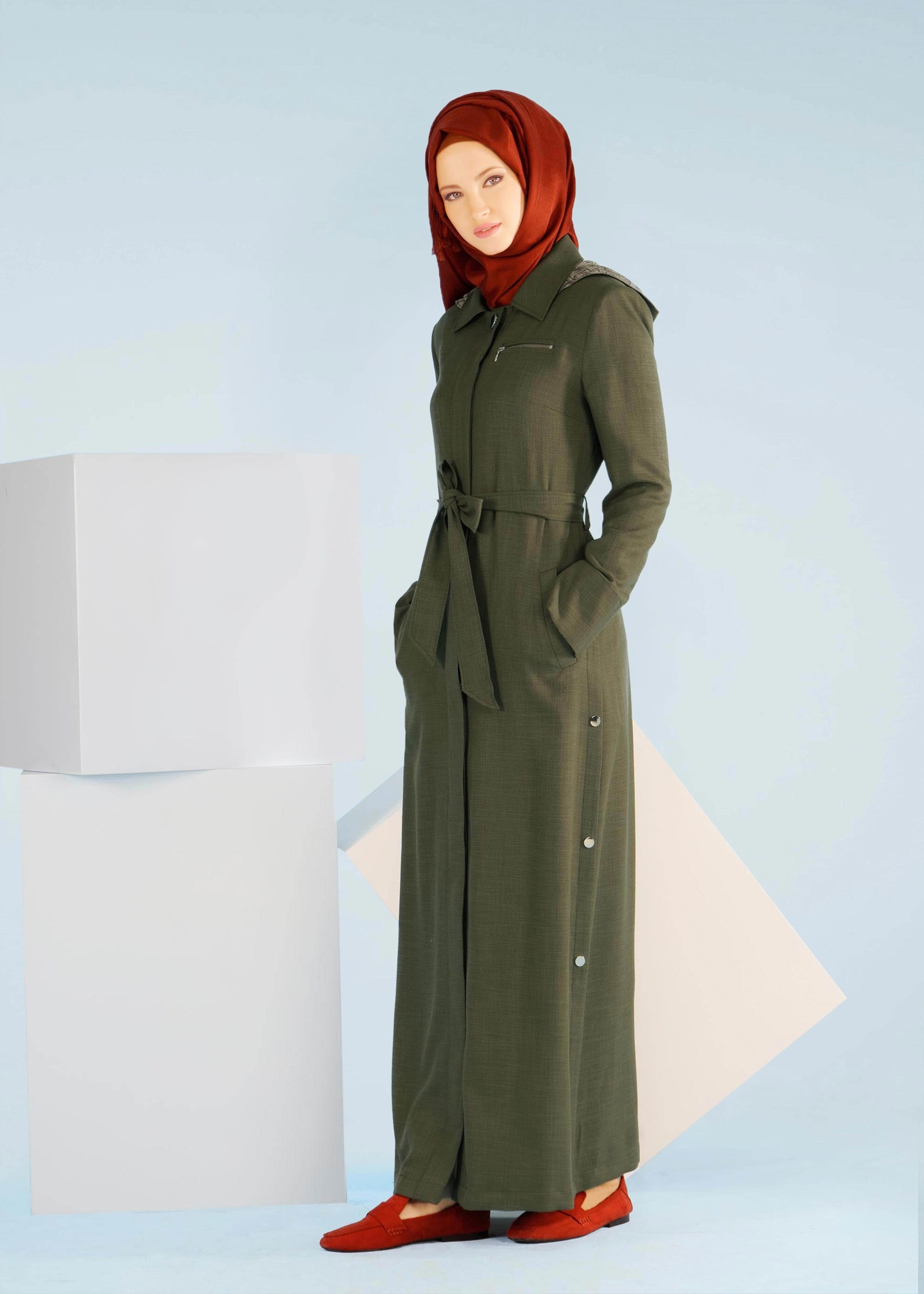 Tesettür giyim HAKİ 1030 SHERRY PARDESÜ 40/48 TEK38