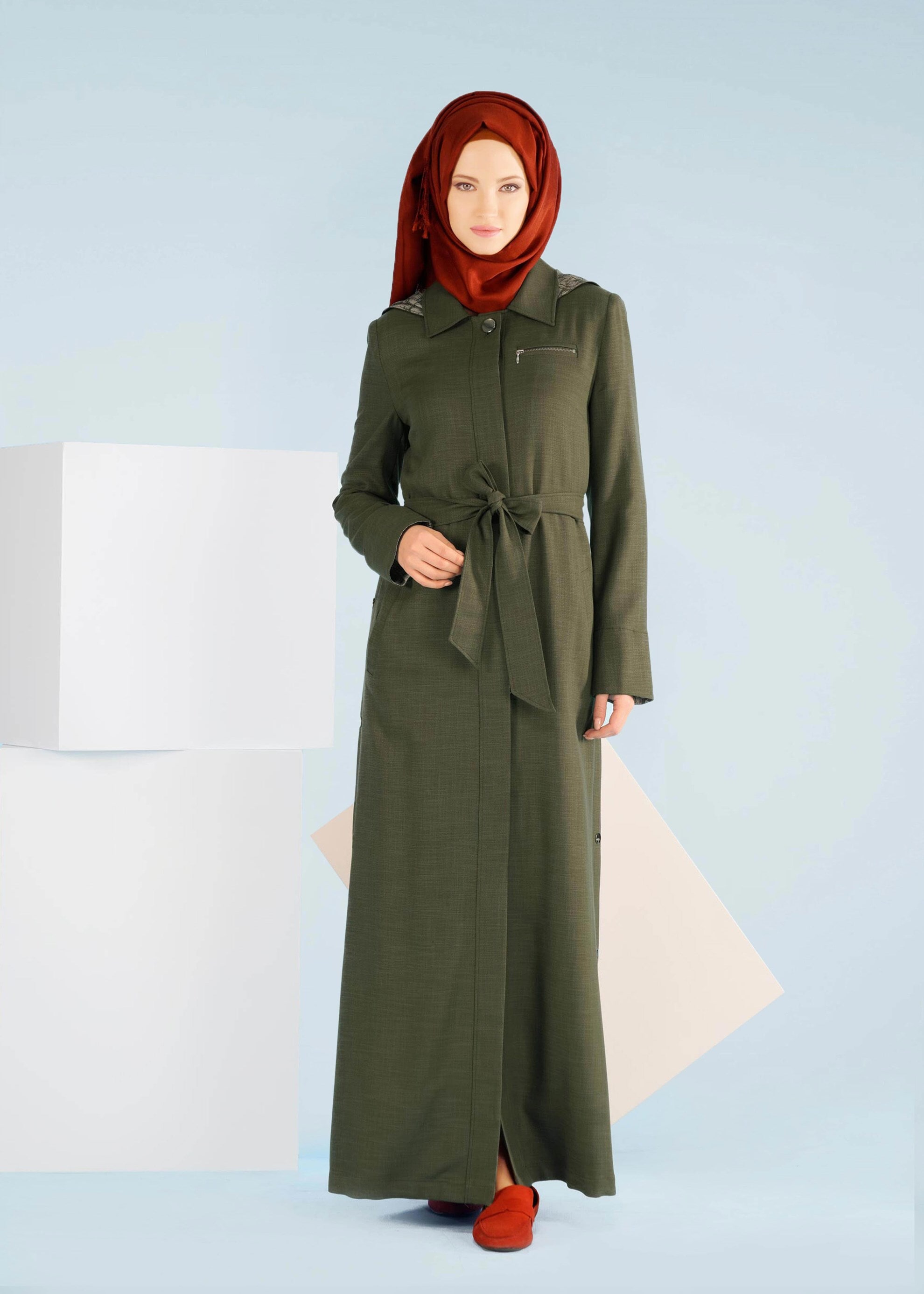 Tesettür giyim HAKİ 1030 SHERRY PARDESÜ 40/48 TEK38