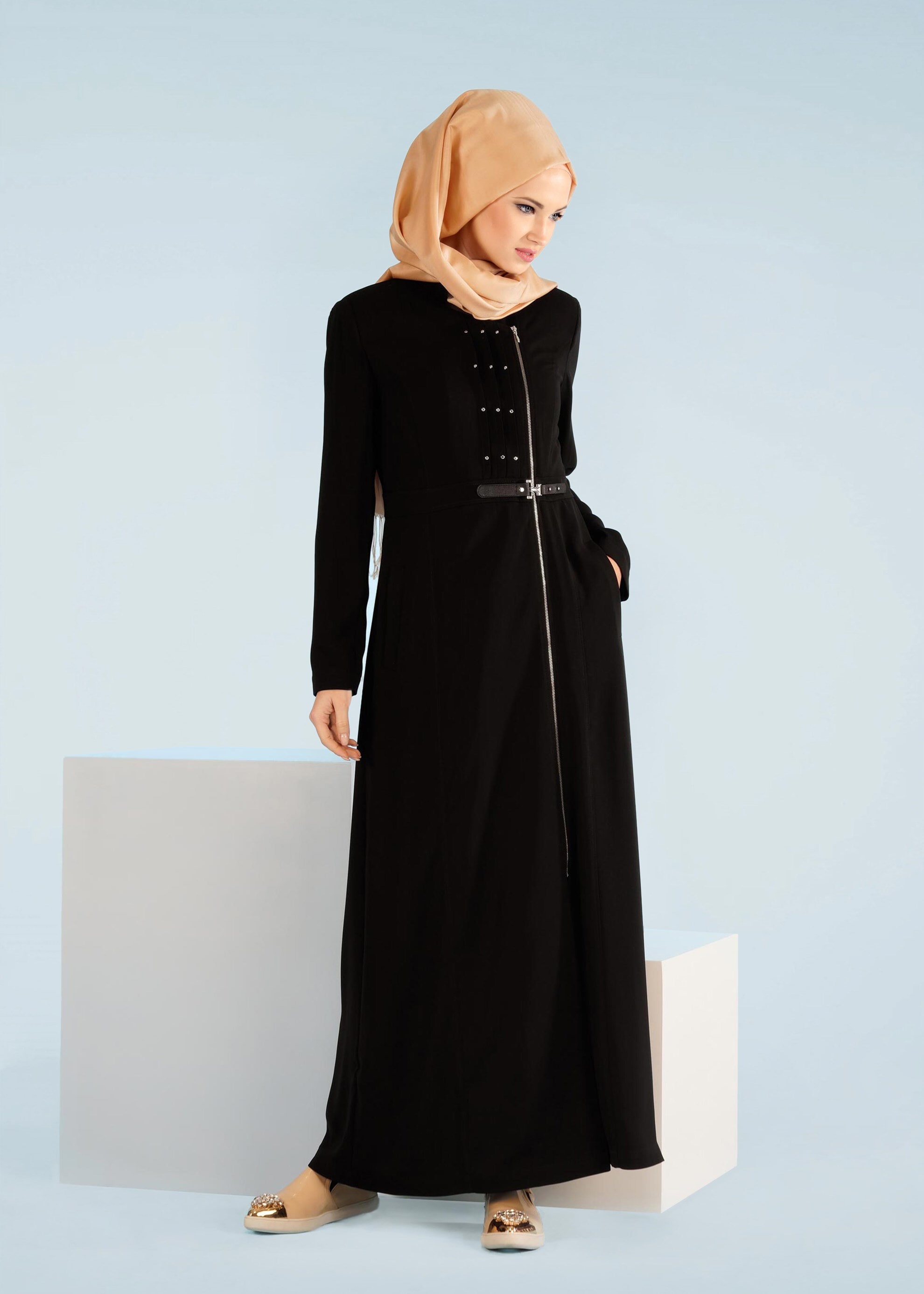 Tesettür giyim SİYAH 1036 VİRONA TESETTÜR PARDESÜ 38/46 TEK42