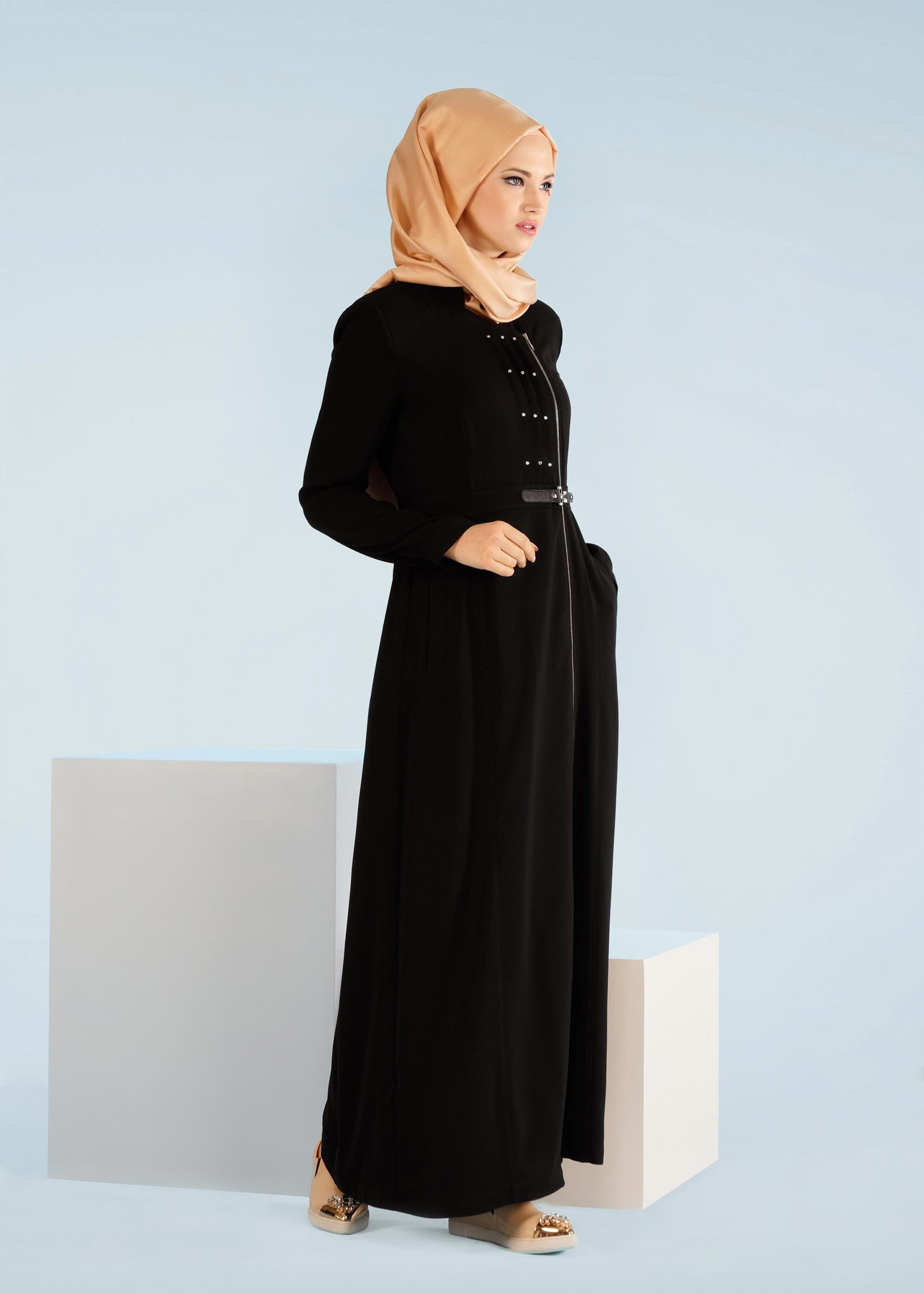 Tesettür giyim SİYAH 1036 VİRONA TESETTÜR PARDESÜ 38/46 TEK42