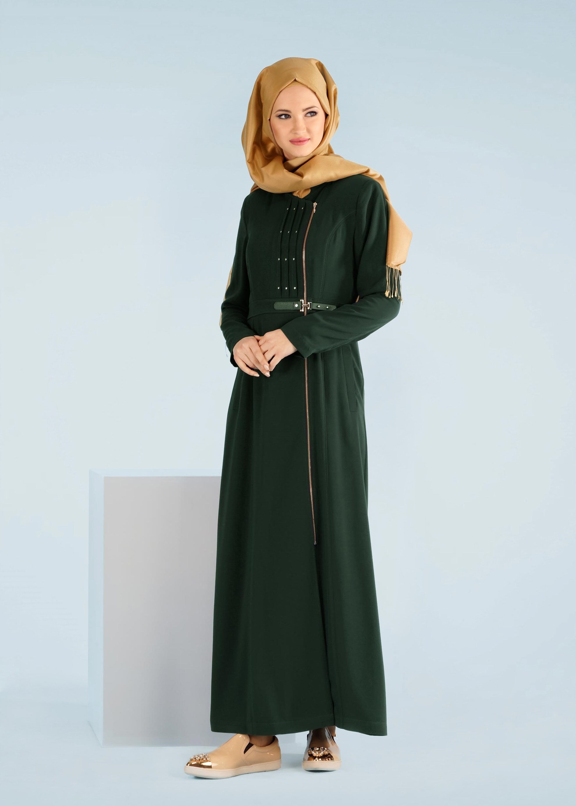 Tesettür giyim YEŞİL 1036 VİRONA TESETTÜR PARDESÜ 38/46 TEK42