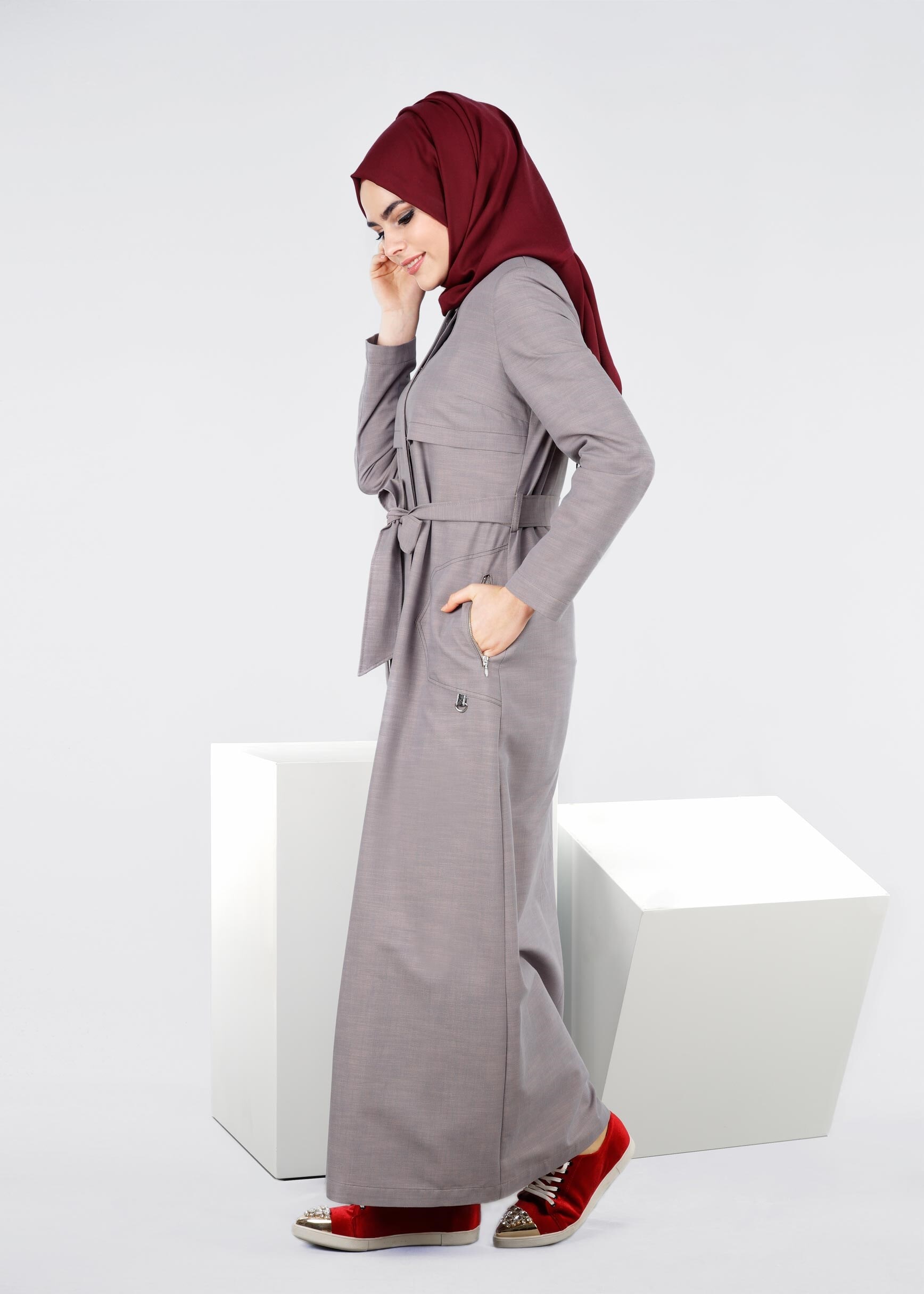 Tesettür giyim GRİ 1039 17631 PARDESÜ 40/48 TEK42