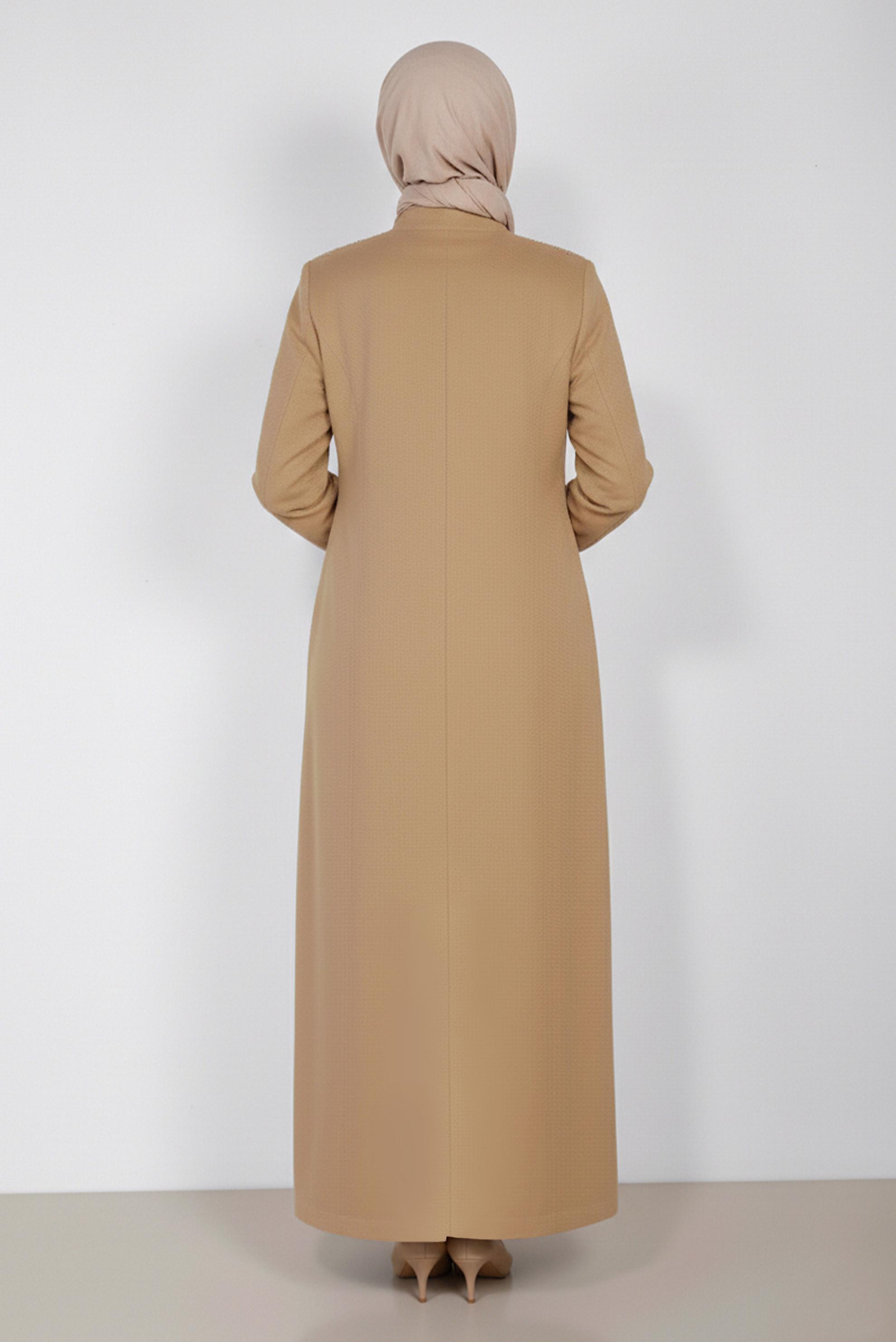 Tesettür giyim KAHVE OMUZLARI TAŞ DETAYLI PARDESÜ 1040