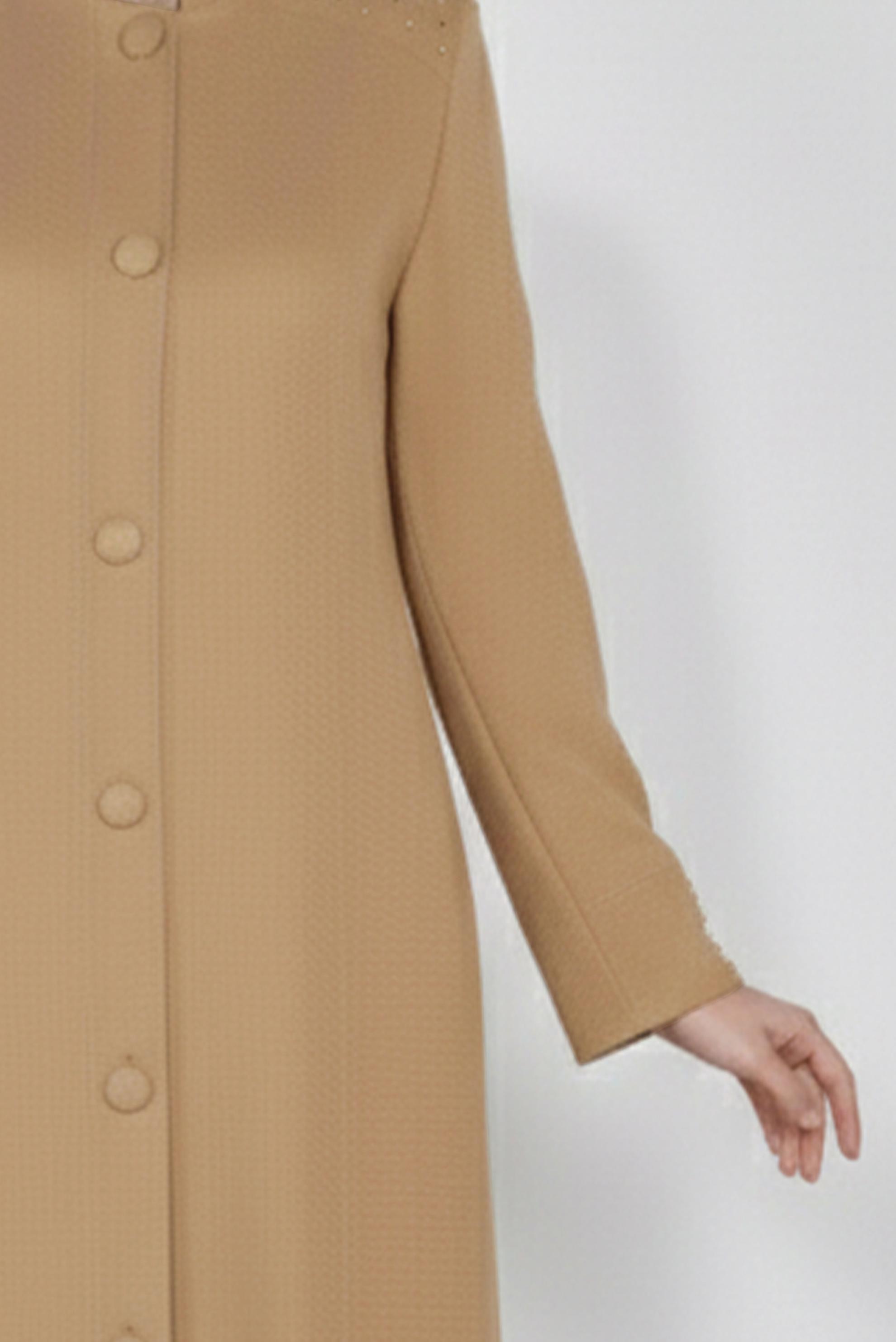 Tesettür giyim KAHVE OMUZLARI TAŞ DETAYLI PARDESÜ 1040