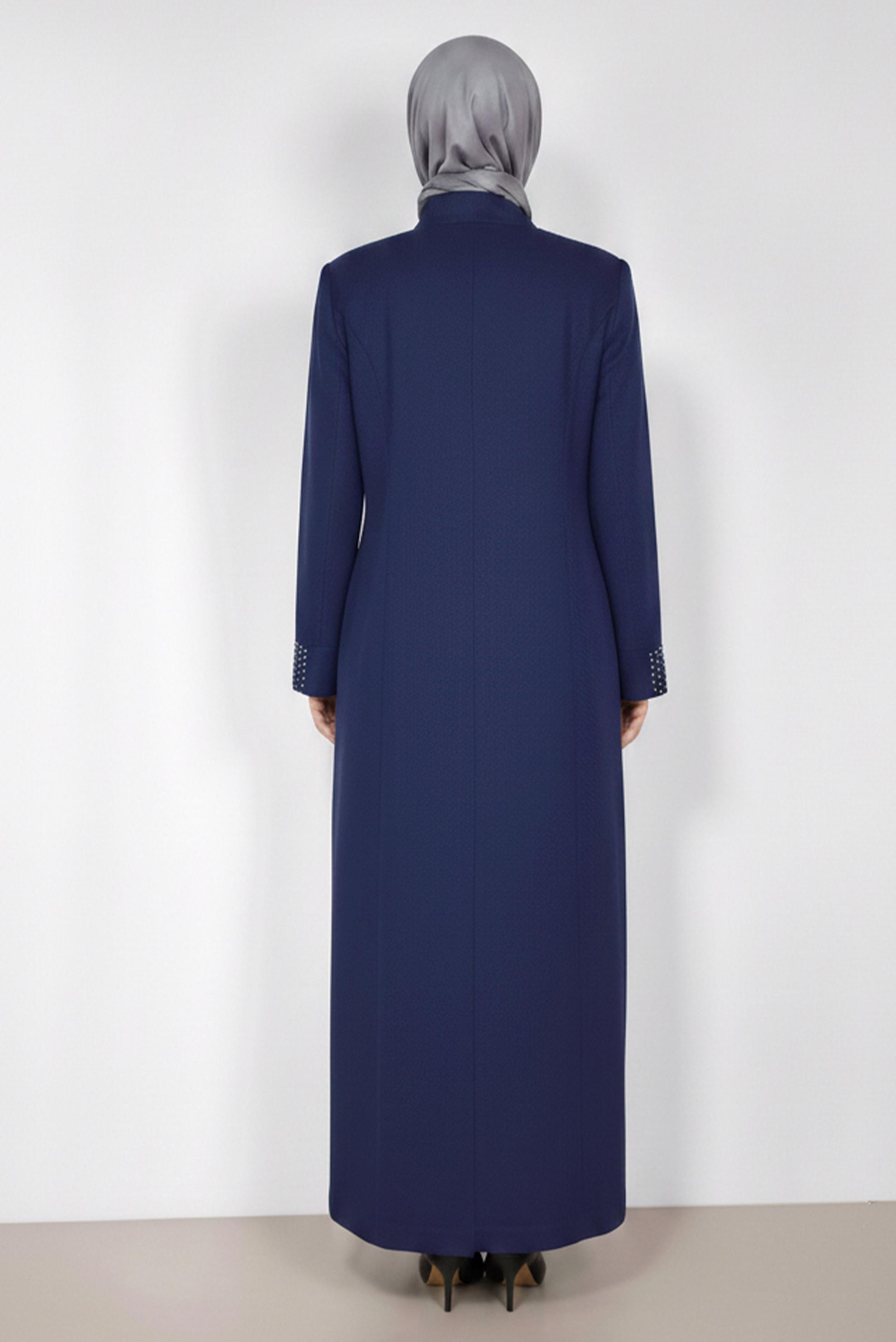 Tesettür giyim LACİVERT OMUZLARI TAŞ DETAYLI PARDESÜ 1040