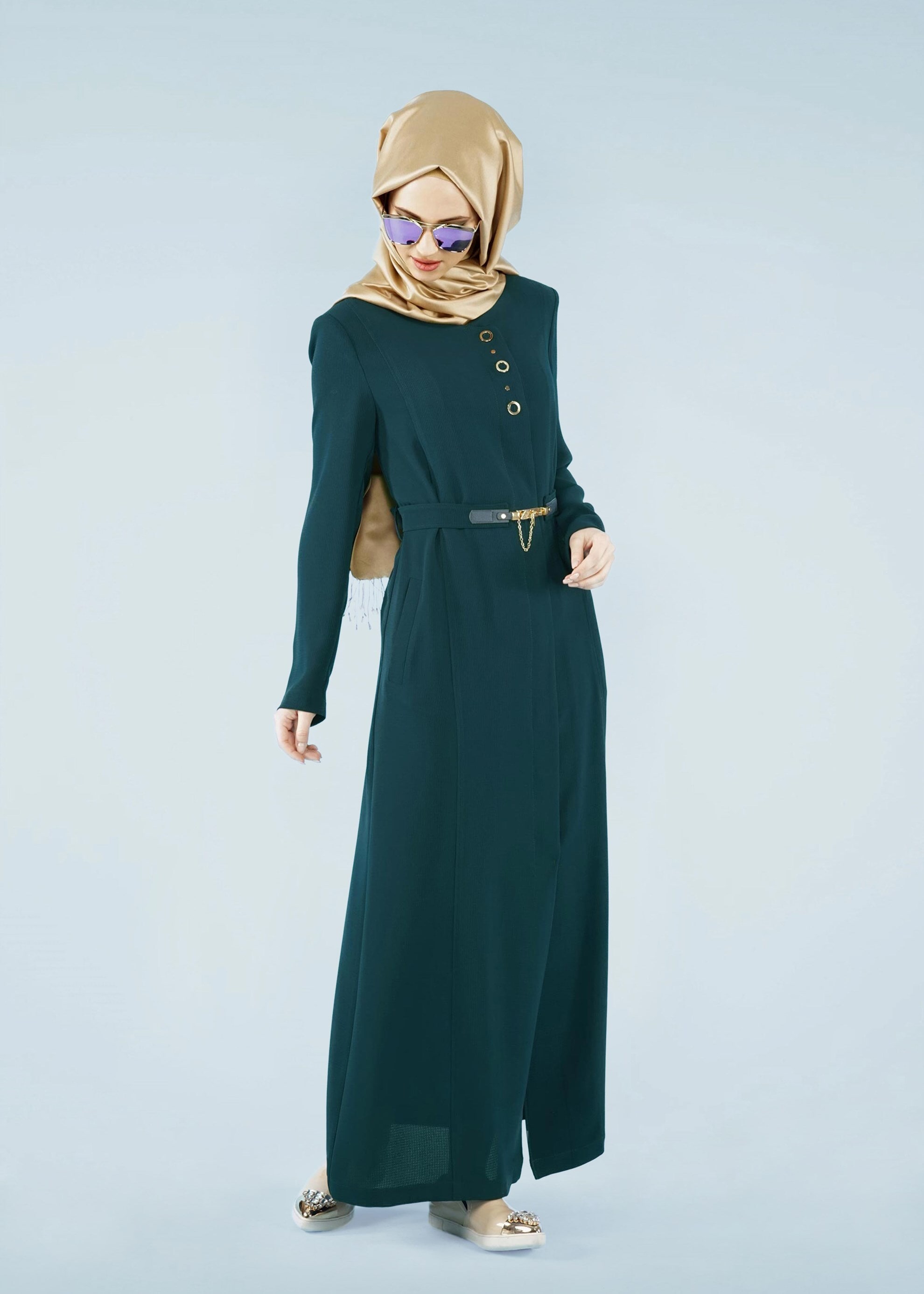 Tesettür giyim YEŞİL 1049 ORLANDO TESETTÜR PARDESÜ 40/48 TEK42