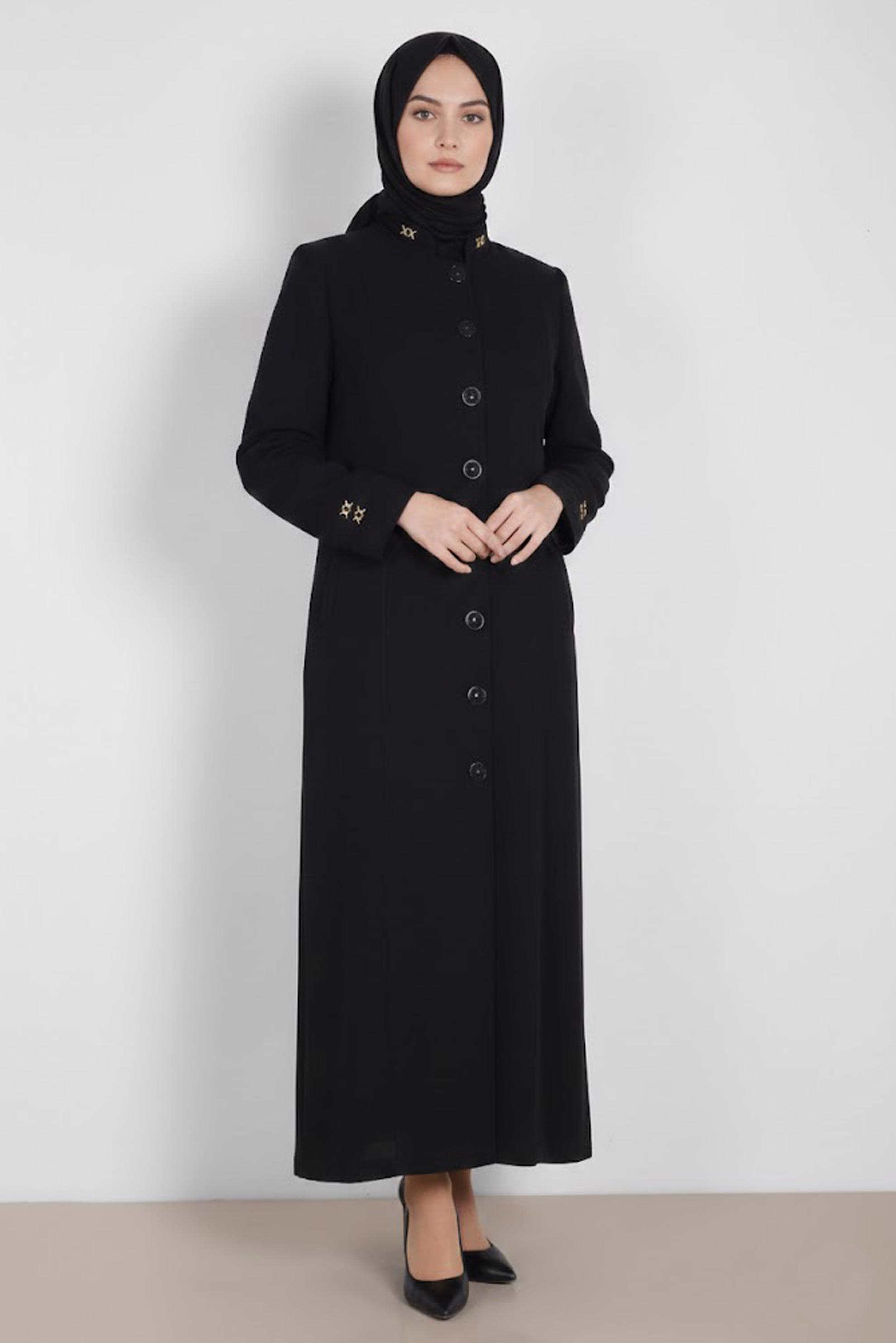 Tesettür giyim SİYAH DÜĞMELİ PARDESÜ 1057