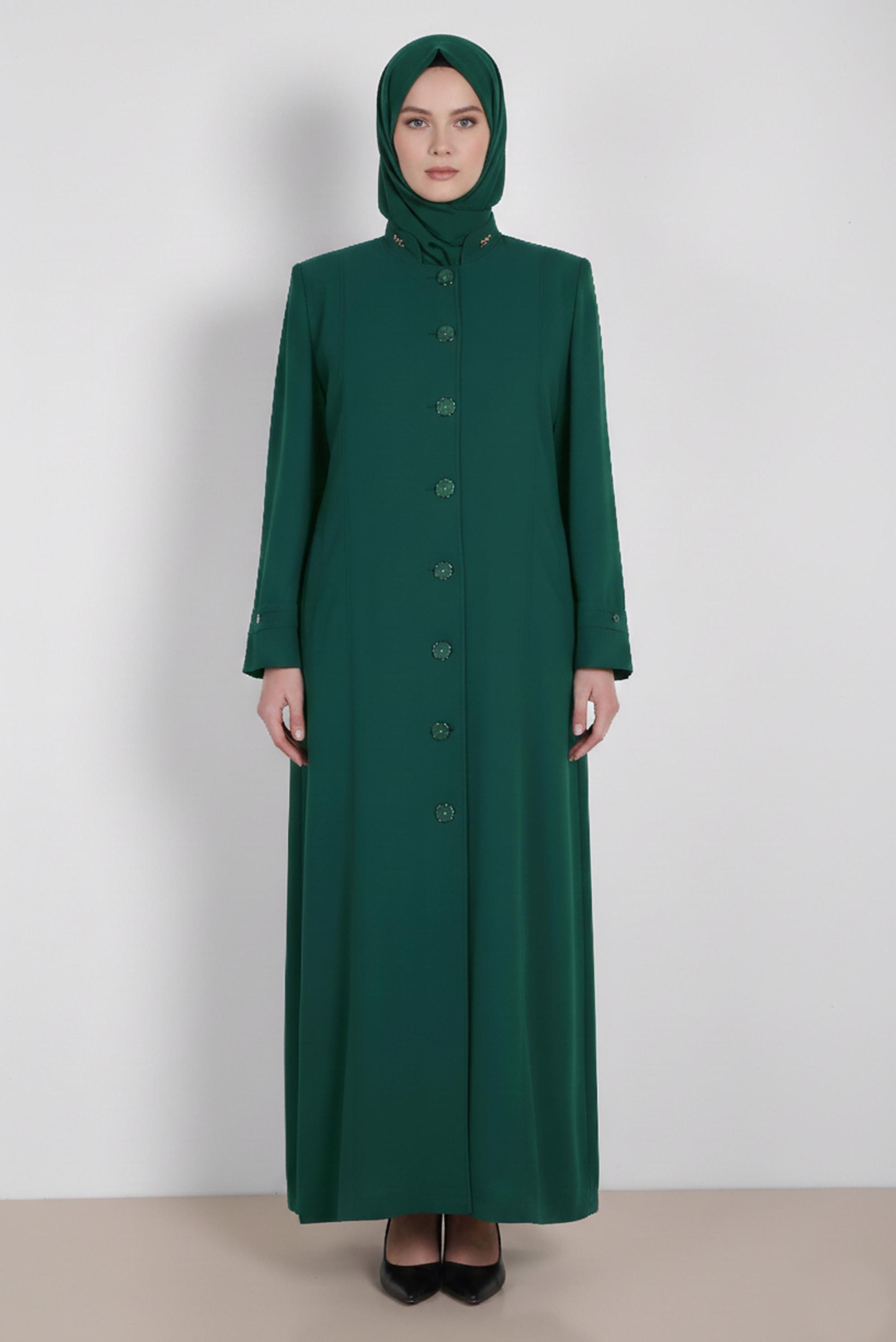 Tesettür giyim YEŞİL DÜĞMELİ PARDESÜ 1057