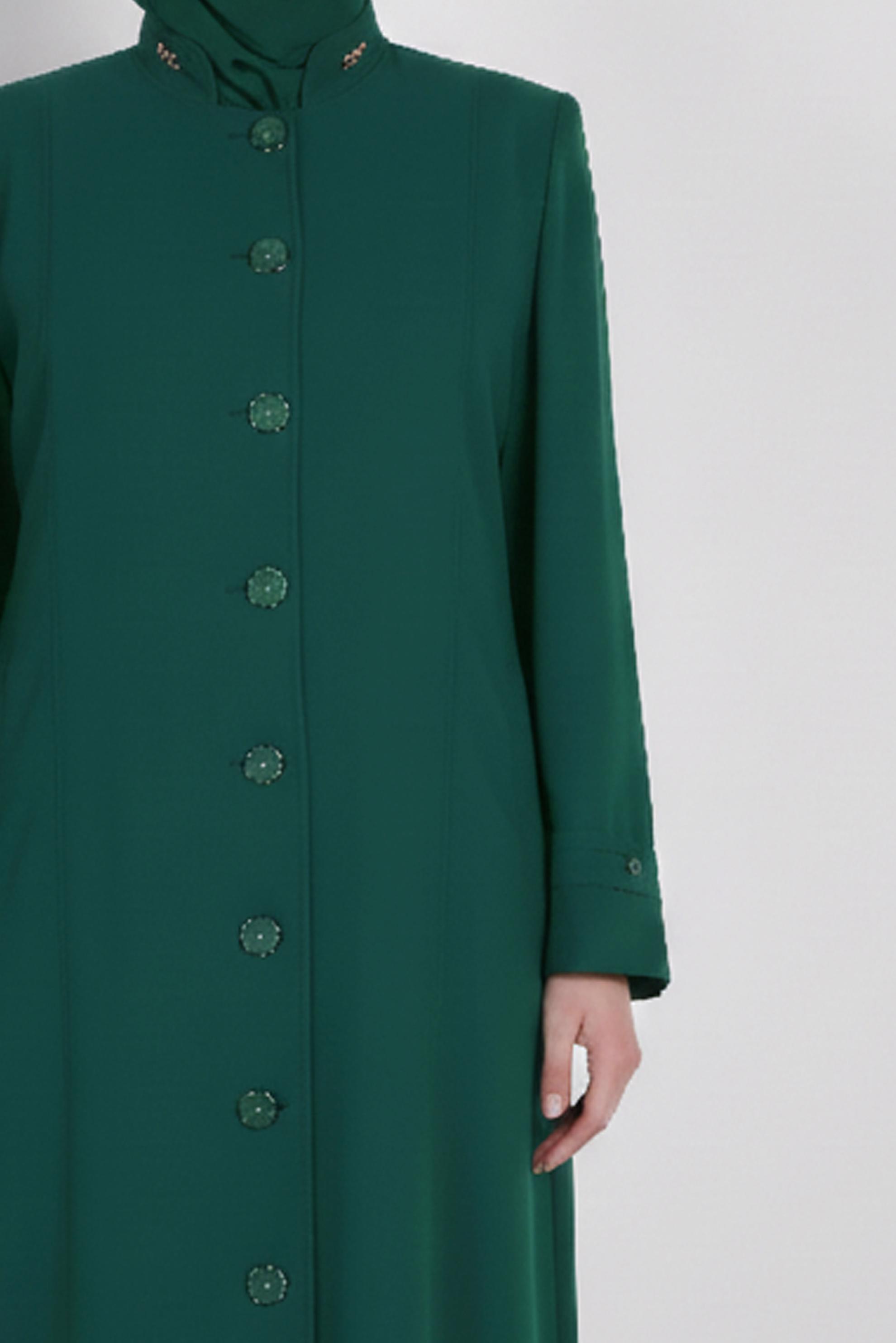 Tesettür giyim YEŞİL DÜĞMELİ PARDESÜ 1057