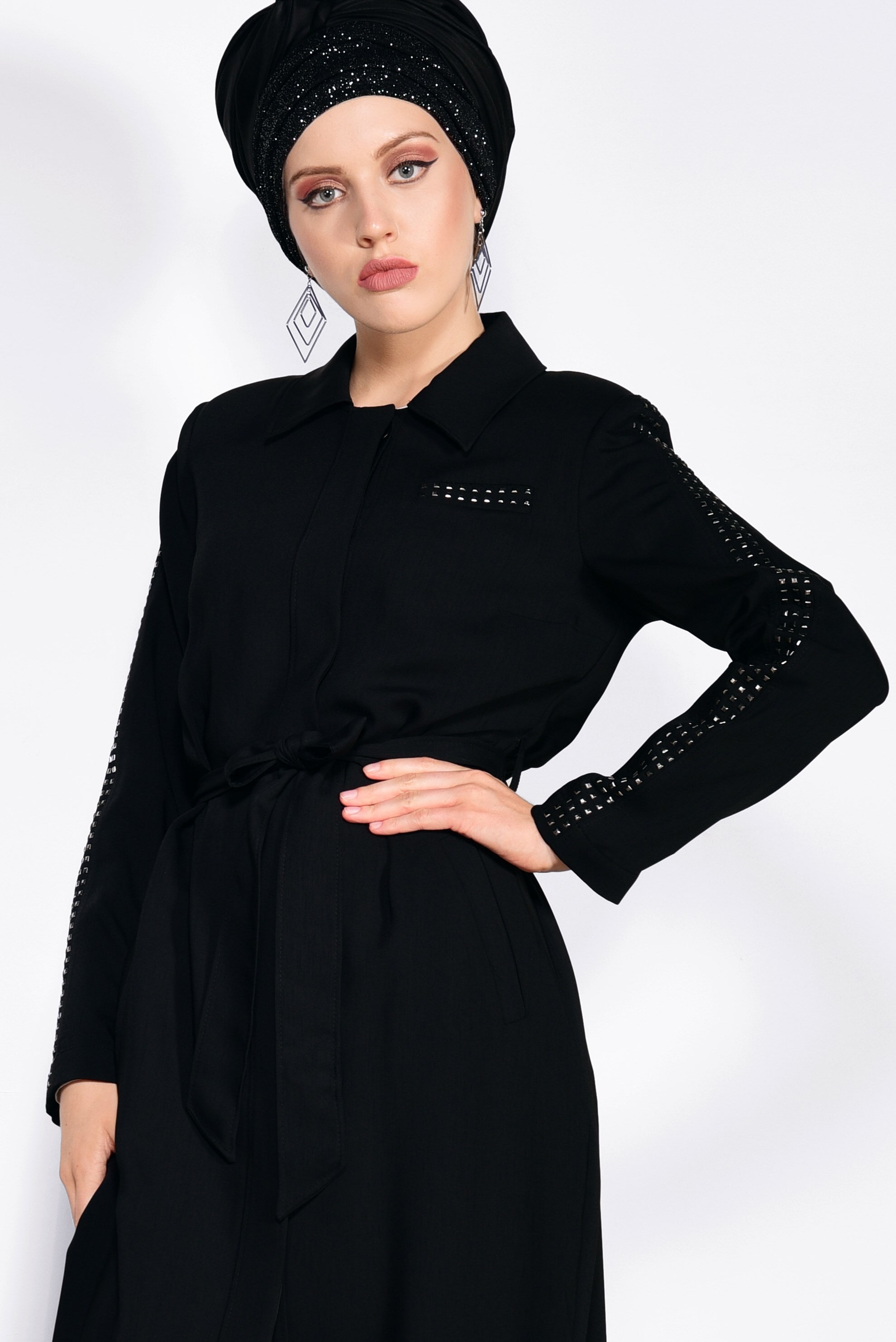 Tesettür giyim SİYAH 1060 NEW DEFNE PARDESÜ 40/48 TEK38