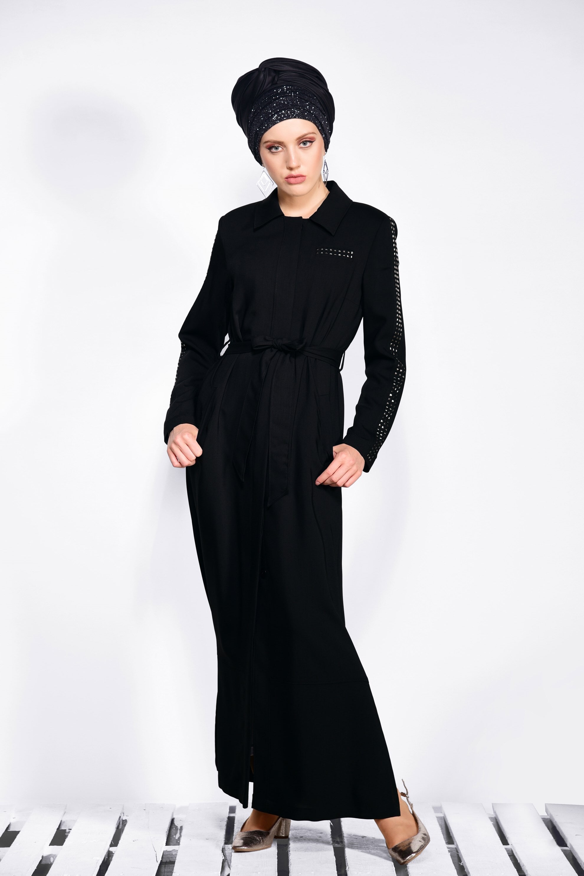 Tesettür giyim SİYAH 1060 NEW DEFNE PARDESÜ 40/48 TEK38