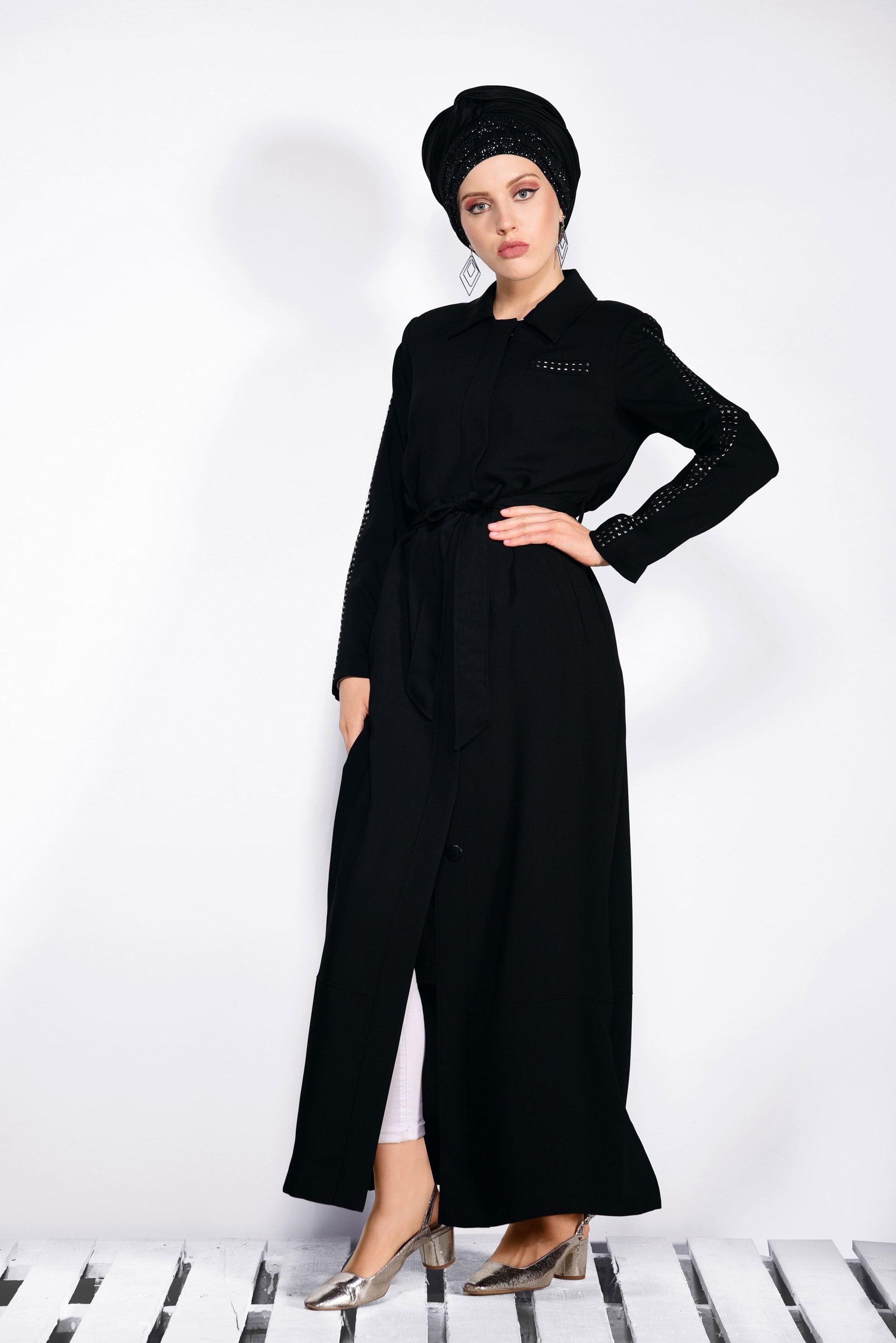 Tesettür giyim SİYAH 1060 NEW DEFNE PARDESÜ 40/48 TEK38