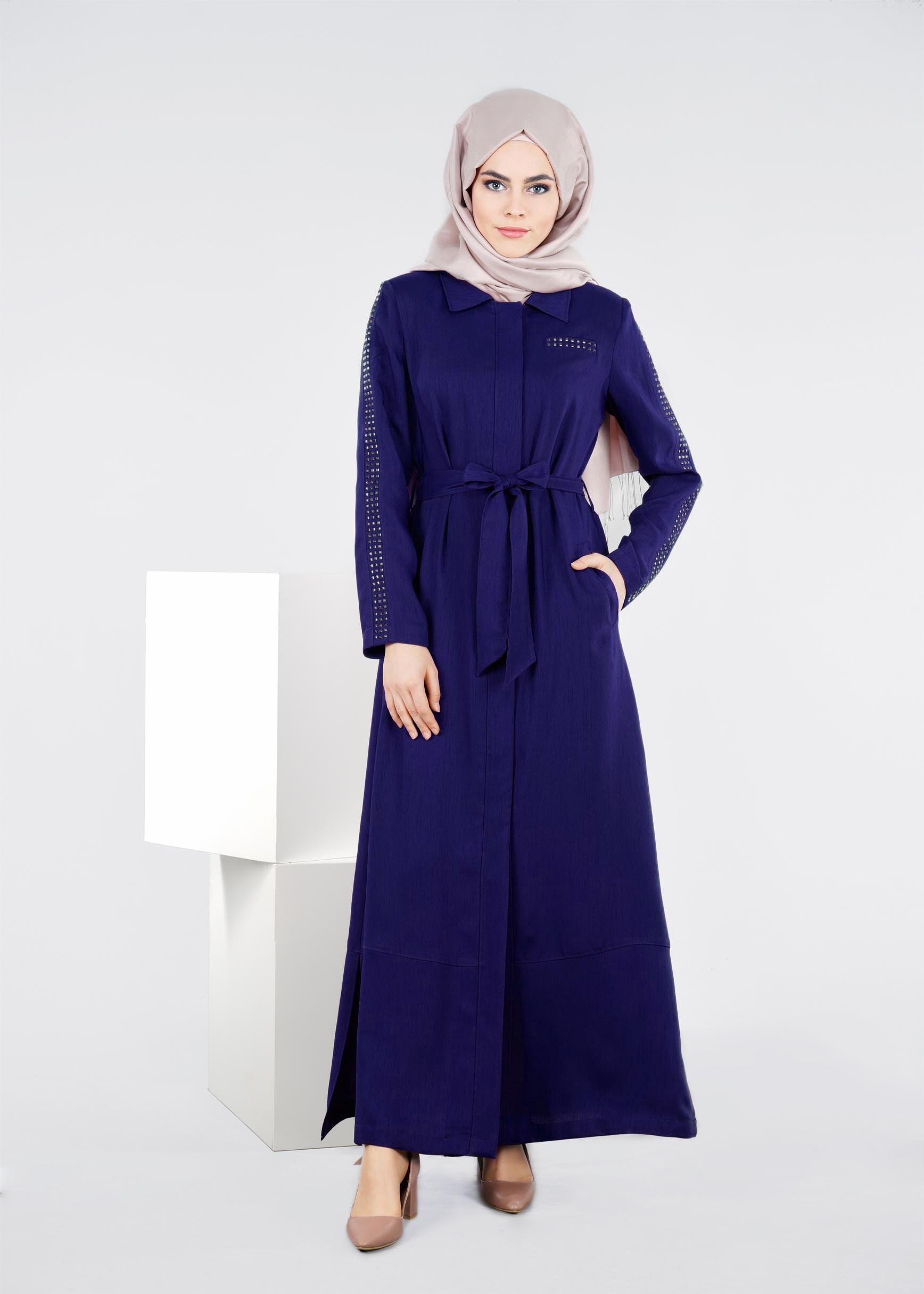 Tesettür giyim LACİVERT 1060 NEW DEFNE PARDESÜ 40/48 TEK38
