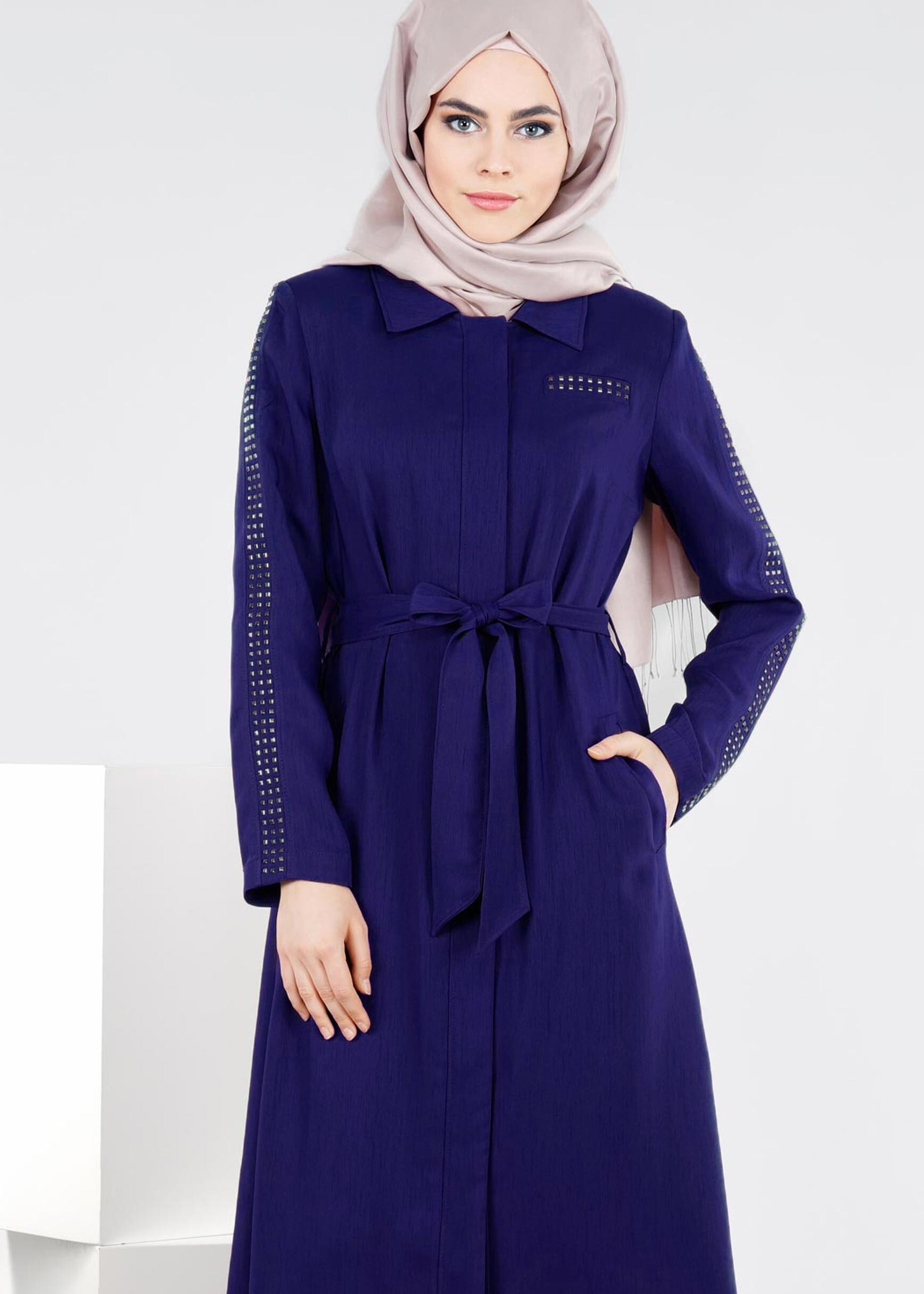 Tesettür giyim LACİVERT 1060 NEW DEFNE PARDESÜ 40/48 TEK38