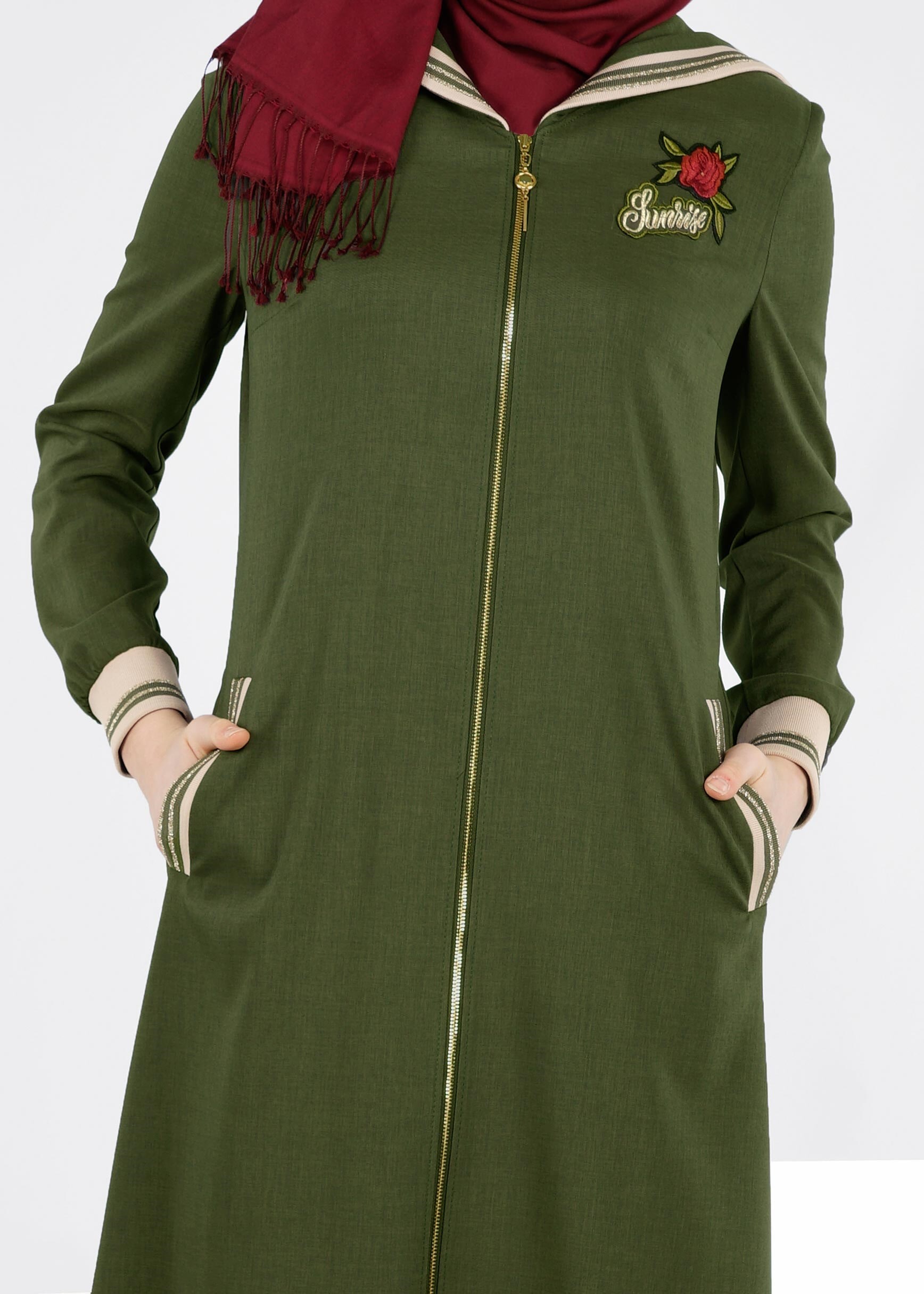 Tesettür giyim HAKİ 1070 STİL 8563 PARDESÜ 38/44 TEK40