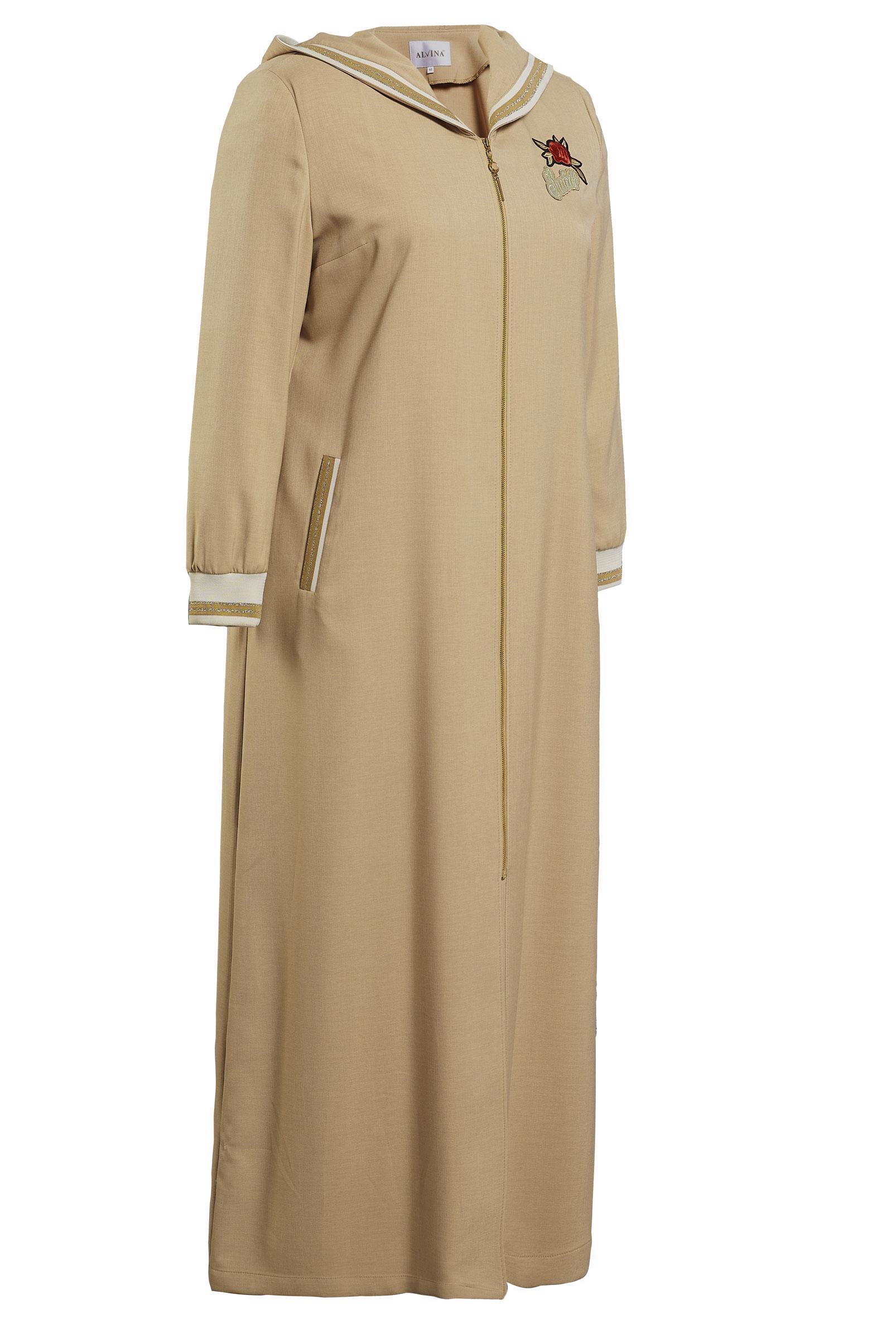Tesettür giyim BEJ KAPÜŞONLU PARDESÜ 1071