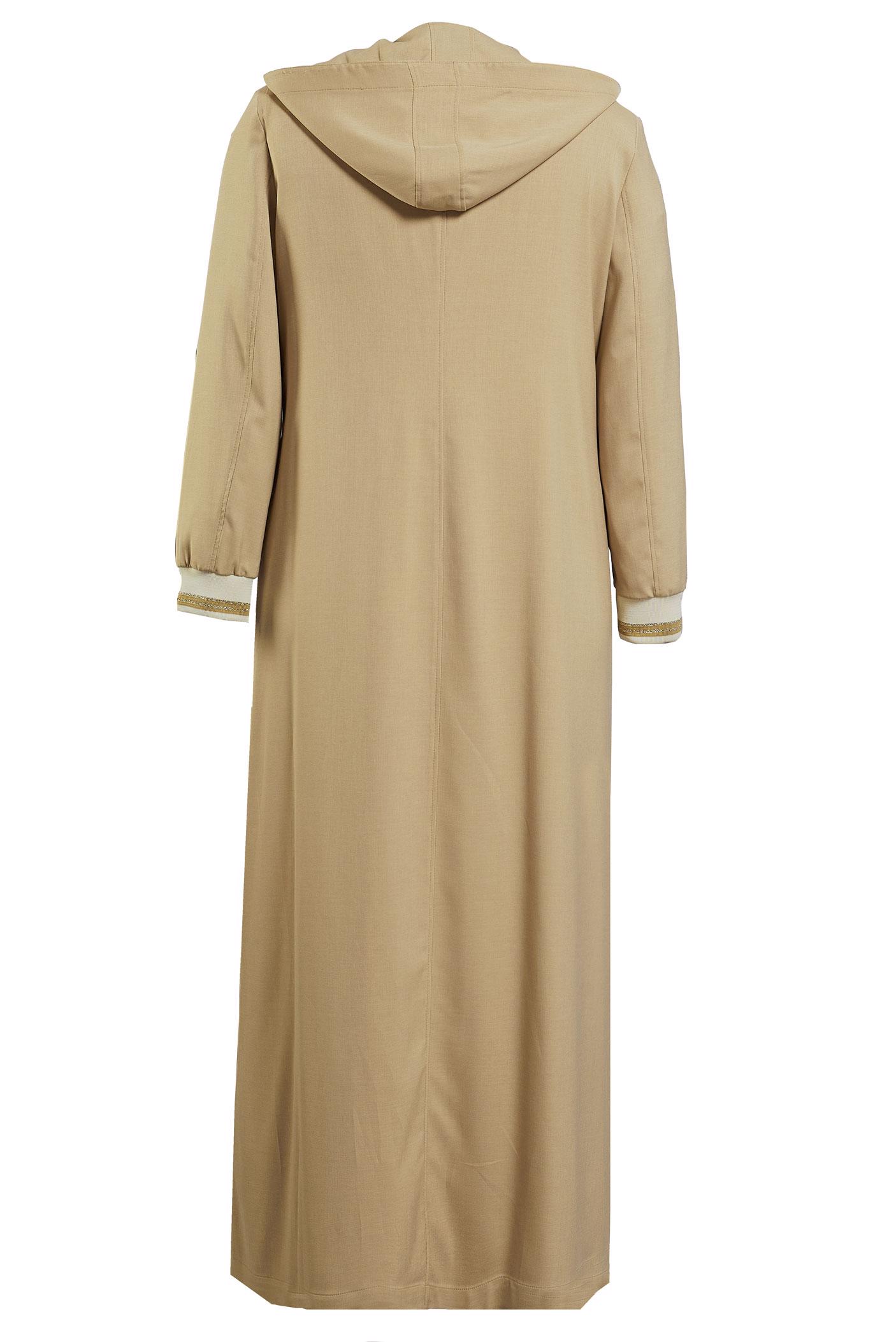 Tesettür giyim BEJ KAPÜŞONLU PARDESÜ 1071