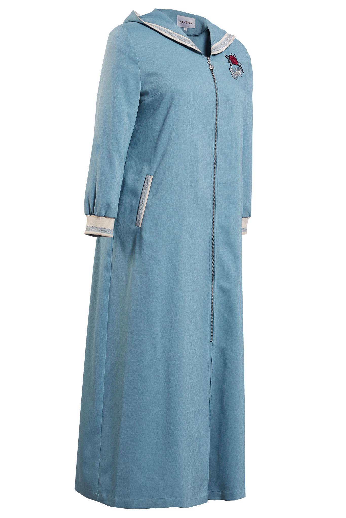 Tesettür giyim MAVİ KAPÜŞONLU PARDESÜ 1071