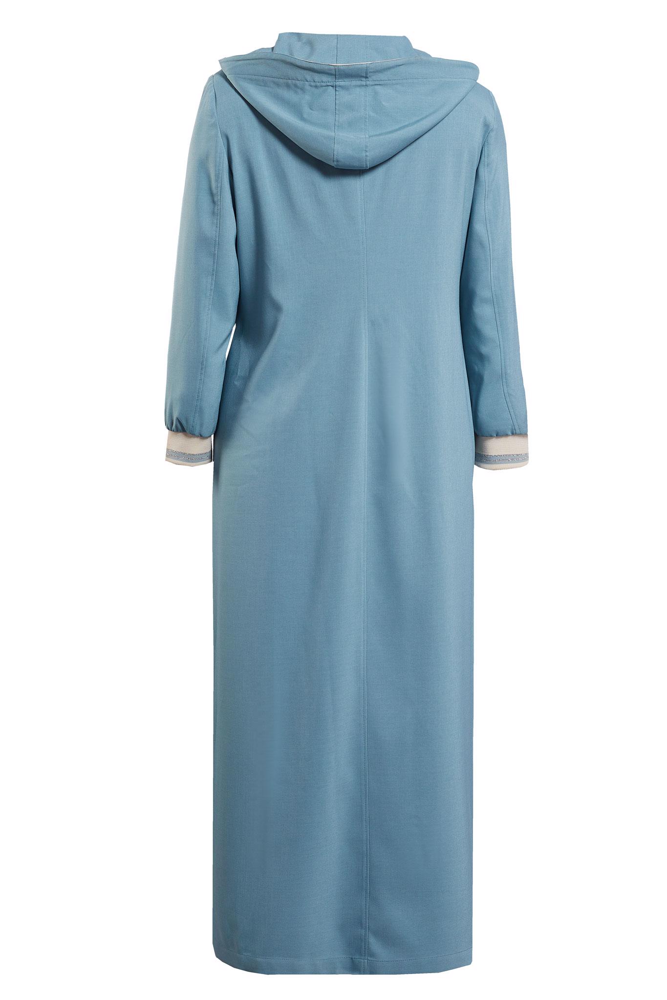 Tesettür giyim MAVİ KAPÜŞONLU PARDESÜ 1071