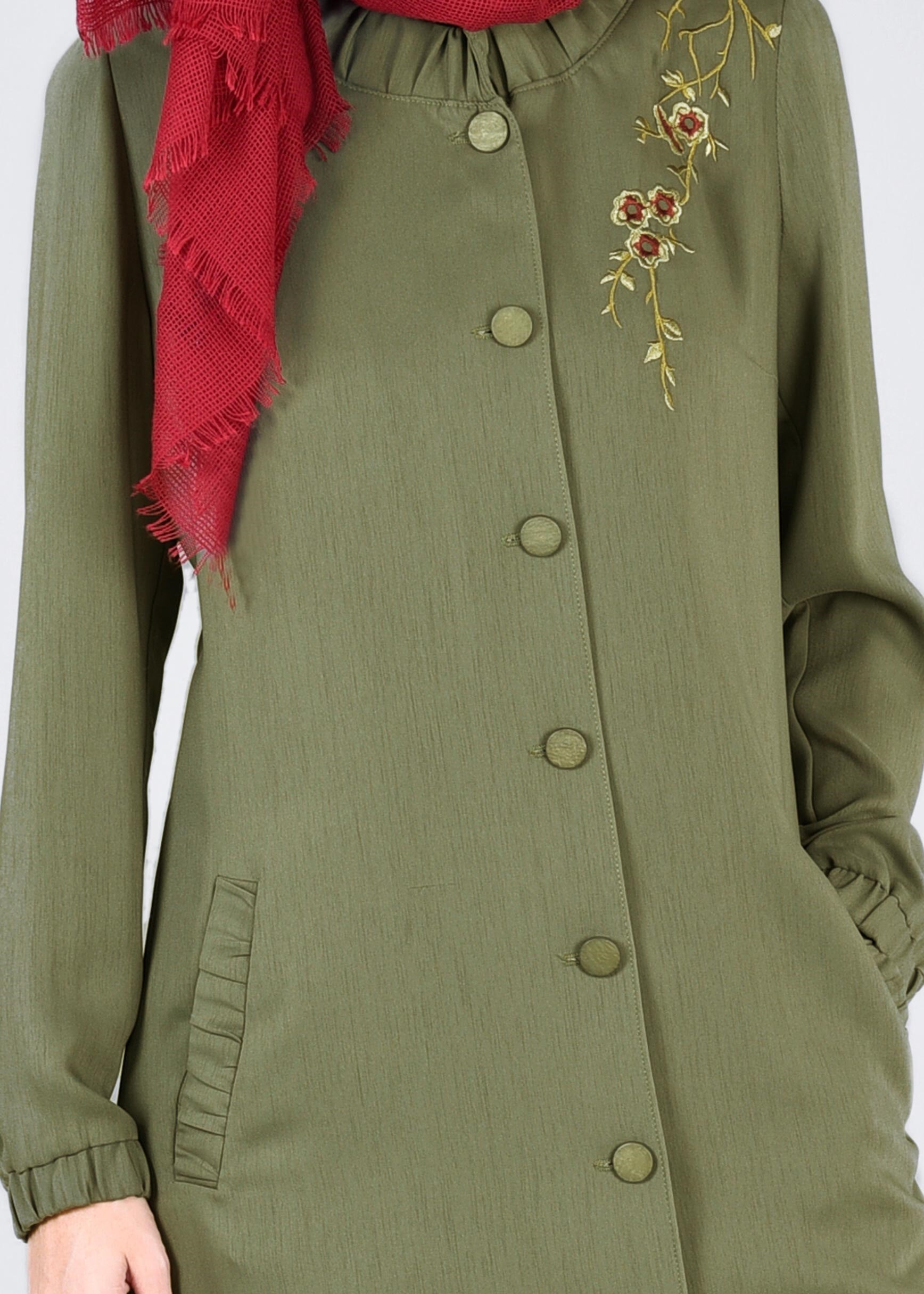 Tesettür giyim HAKİ 1072 NEW DEFNE PARDESÜ 38/46